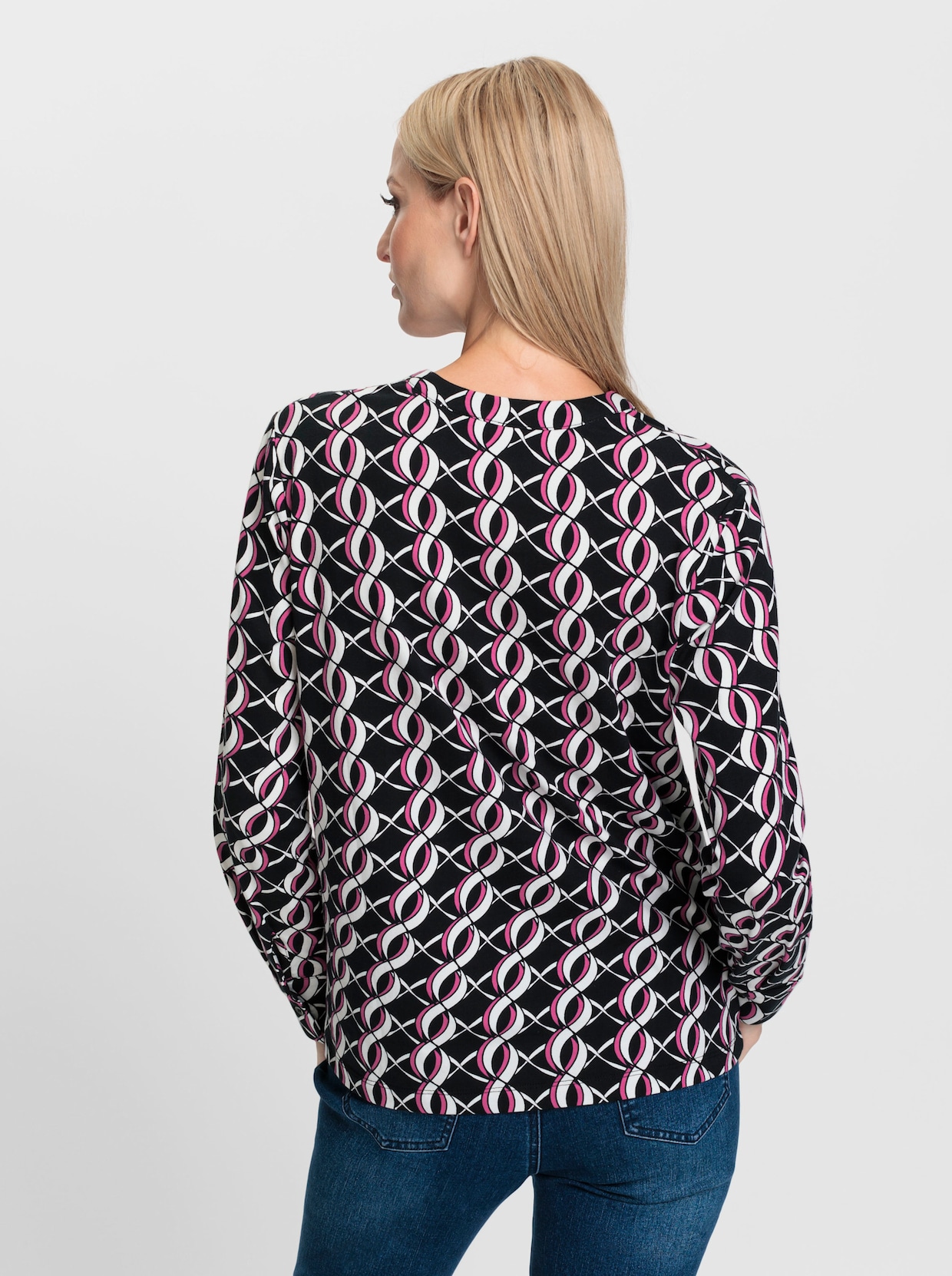 heine Druckbluse - schwarz-fuchsia-bedruckt