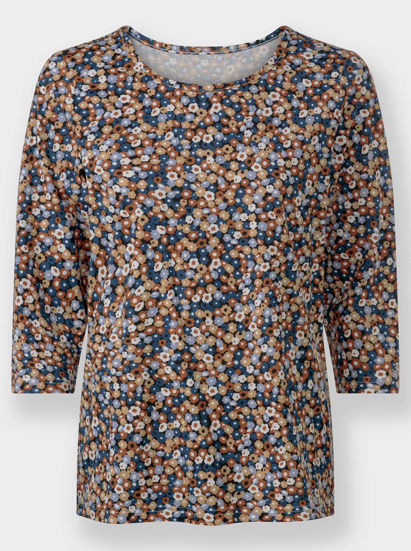 Print-Shirt mit Rundhals-Ausschnitt - camel-taubenblau-bedruckt