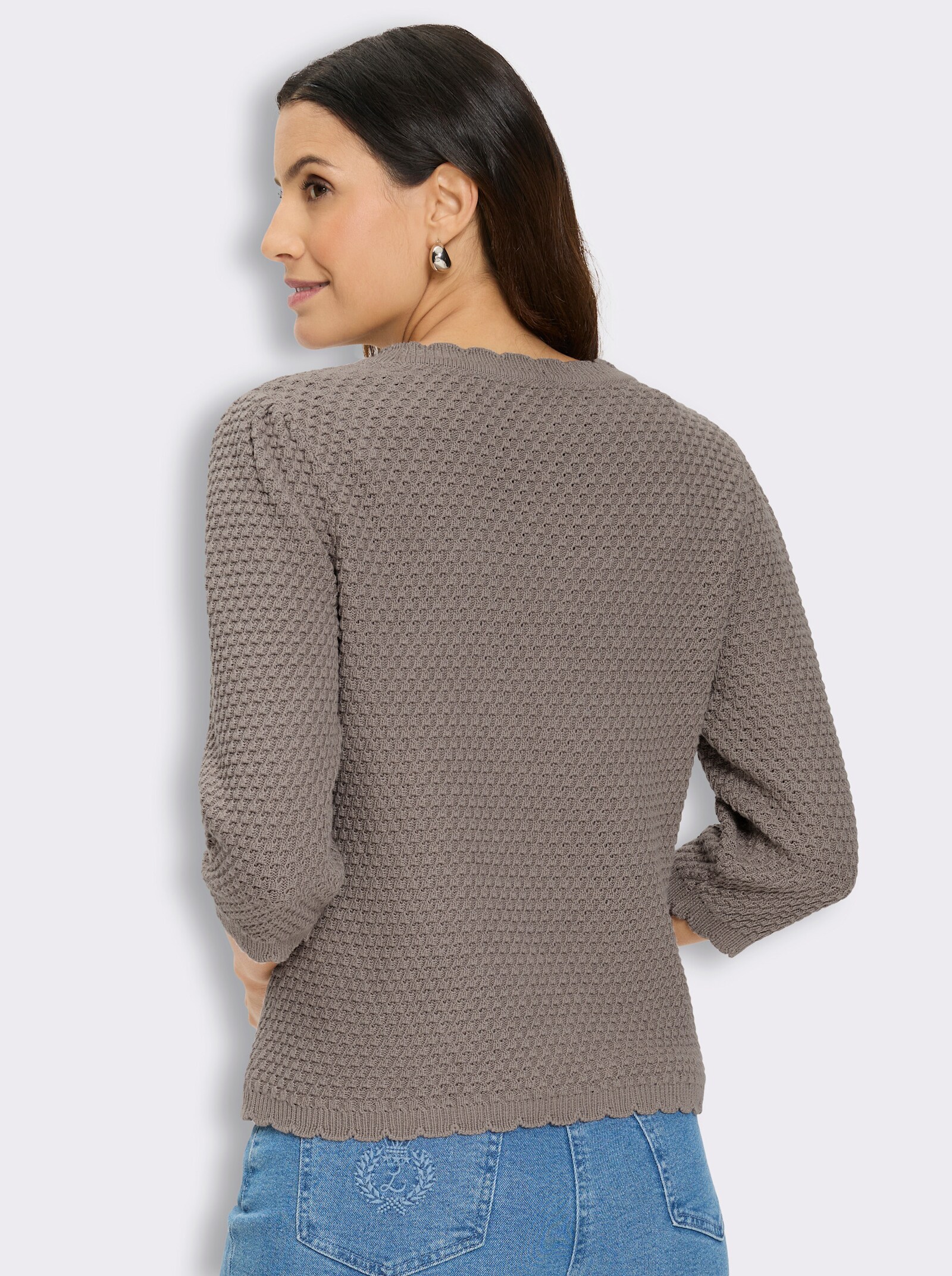3/4-Arm-Pullover mit Struktur-Strickmuster - taupe