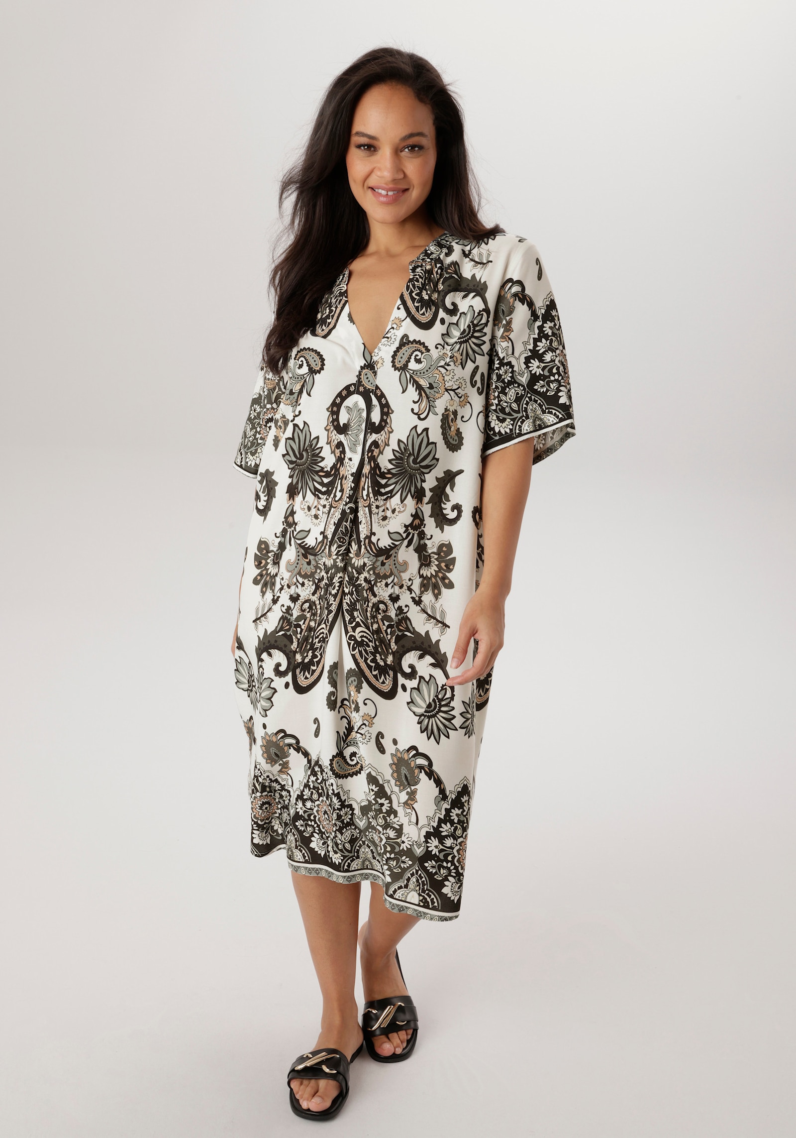 Aniston PLUS Blusenkleid - weiß-beige-grau-