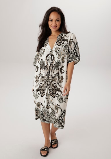 Aniston PLUS Blusenkleid - weiß-beige-grau-