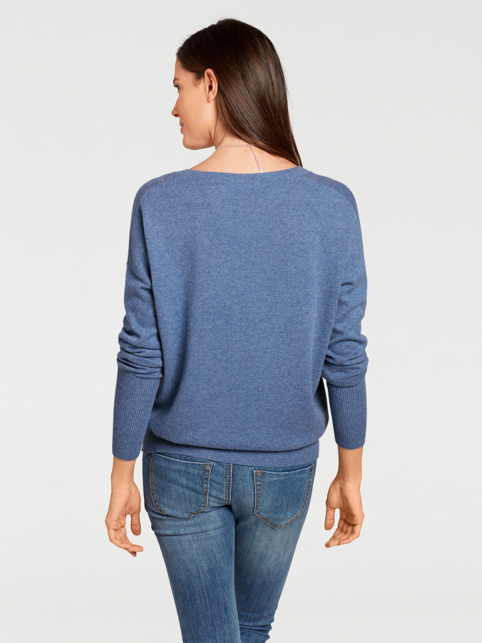 heine Kaschmirpullover mit V-Ausschnitt - blau