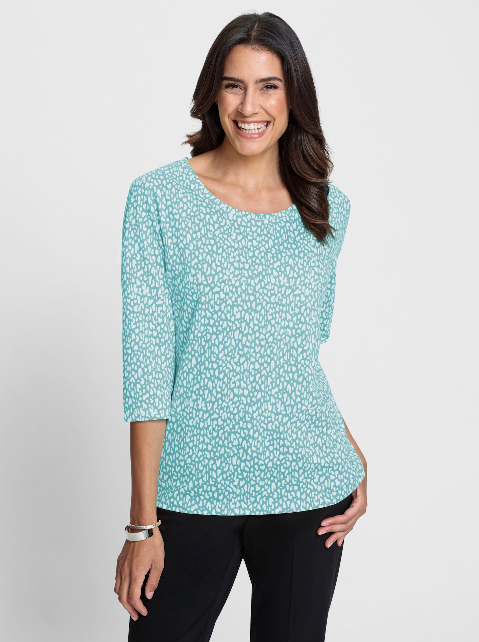 3/4-Arm-Shirt mit Minimal-Druck - weiß-ozean-bedruckt
