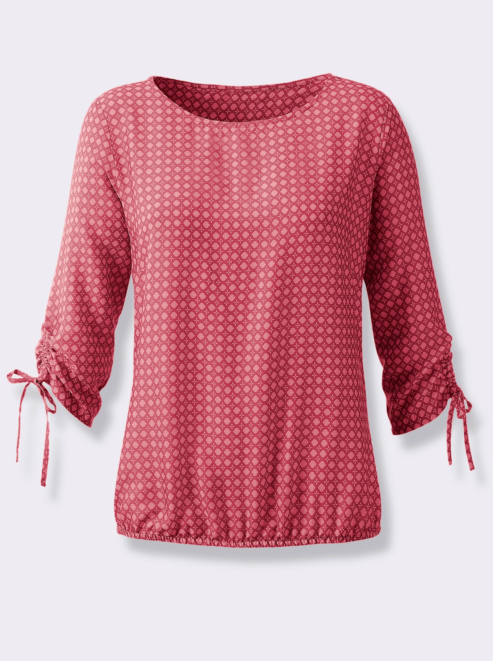 Schlupfbluse mit U-Boot-Ausschnitt, dezent schimmernd - rot-flamingo-bedruckt