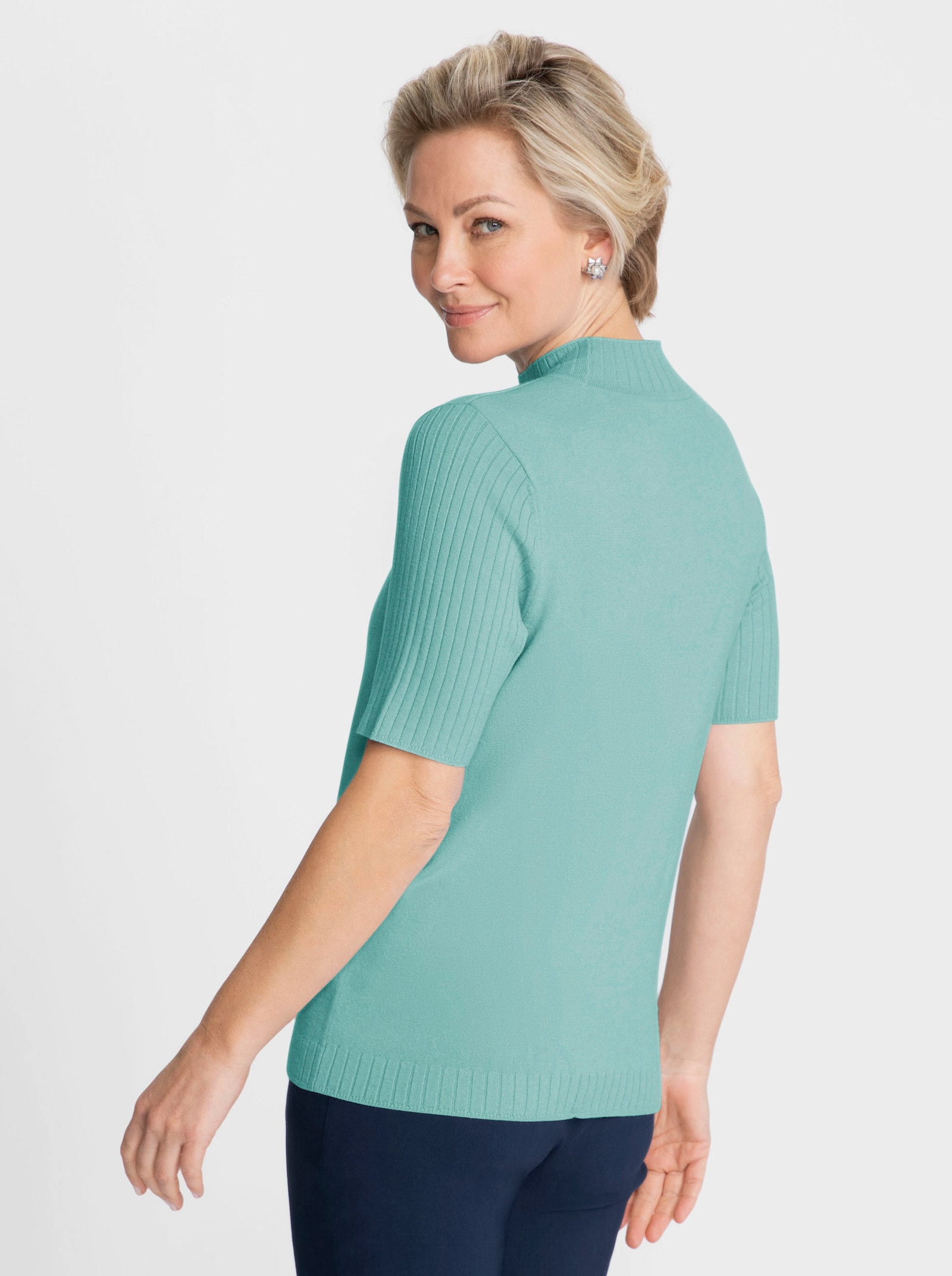Pullover met korte mouwen en geribde kraag - mint