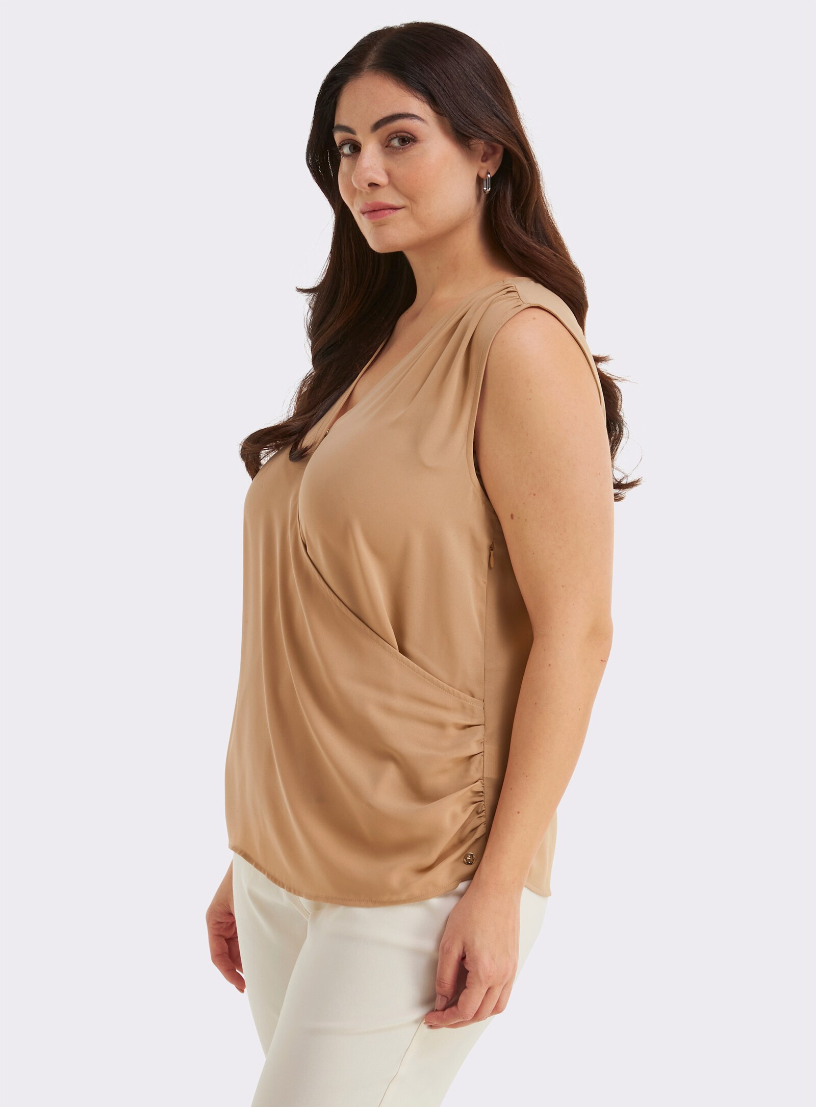 sheego Wickeltop mit eleganten Raffungen - camel