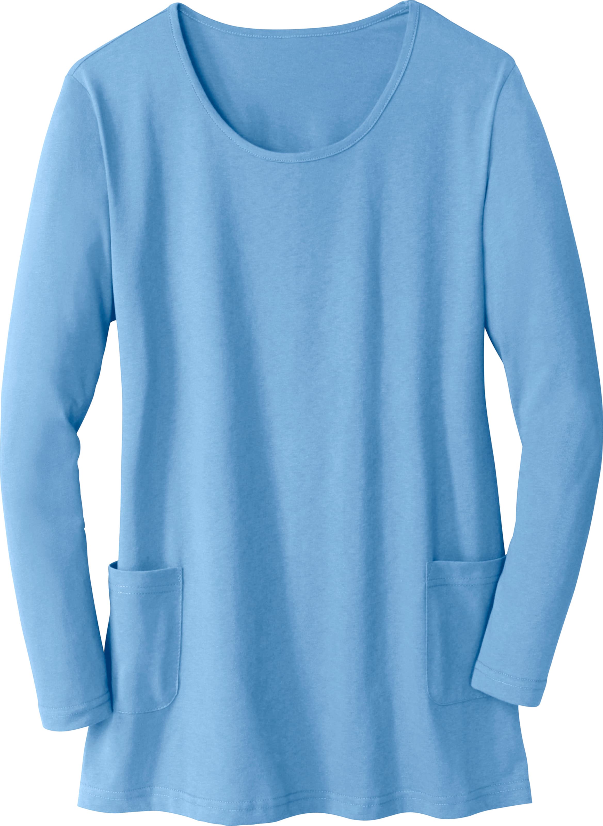 Mittel Blau günstig Kaufen-Longshirt in mittelblau von heine. Longshirt in mittelblau von heine <![CDATA[Kombikünstler und Figurschmeichler in einem: Longshirt mit aufgesetzten Taschen.]]>. 