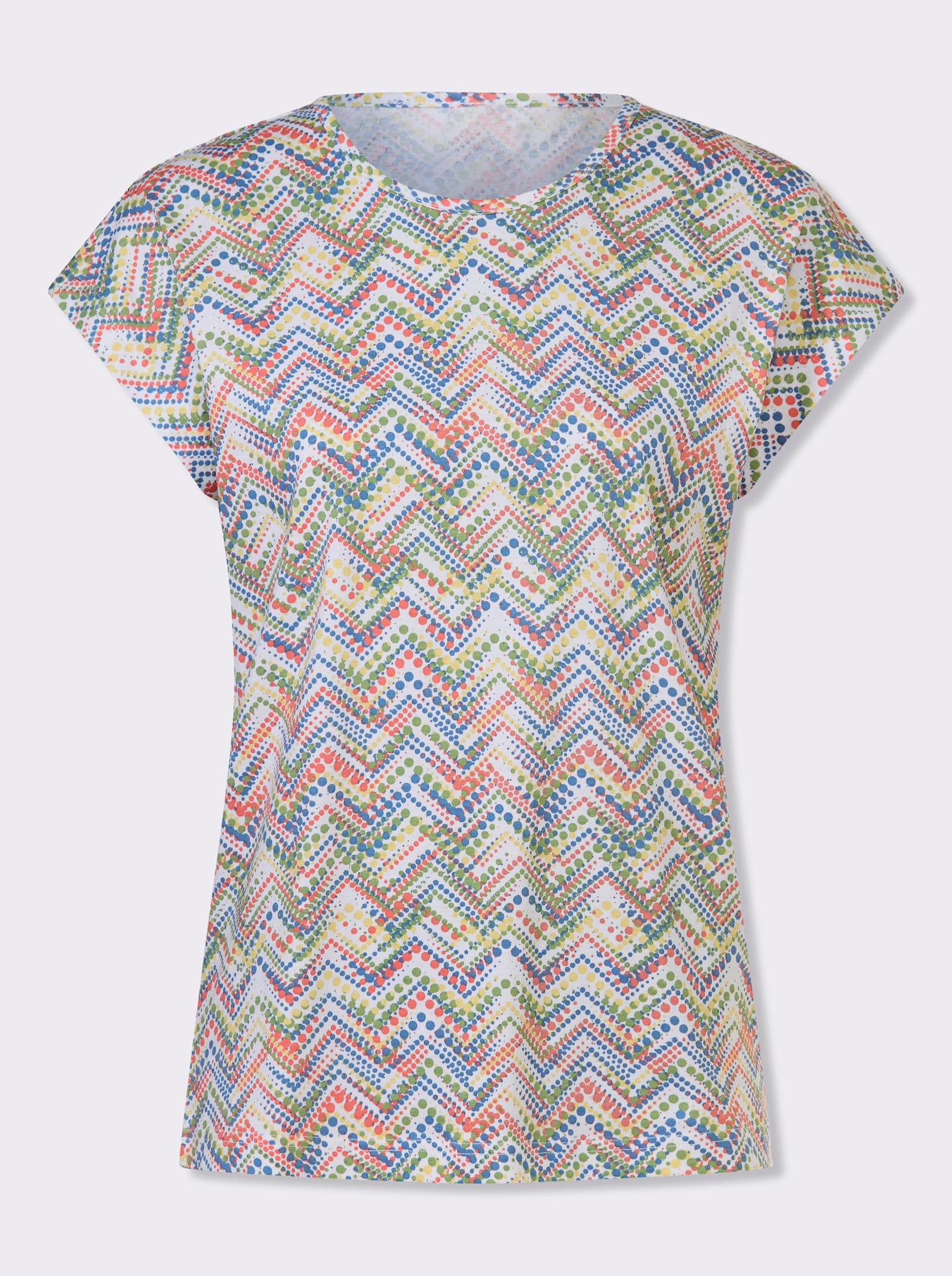 Shirt met print en zigzagpatroon rondom - eucalyptus/koraal bedrukt