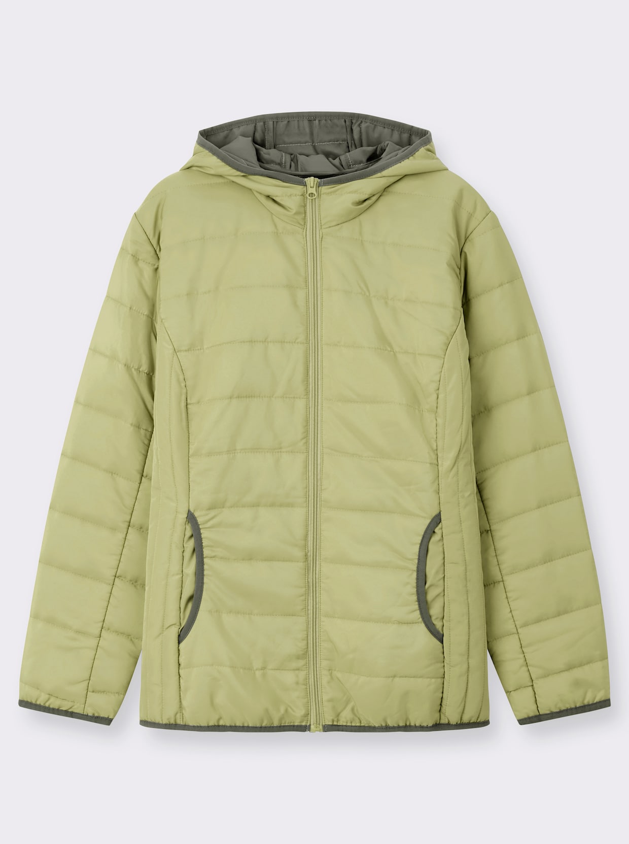 Steppjacke mit Kontrast-Paspeln - lindgrün-khaki