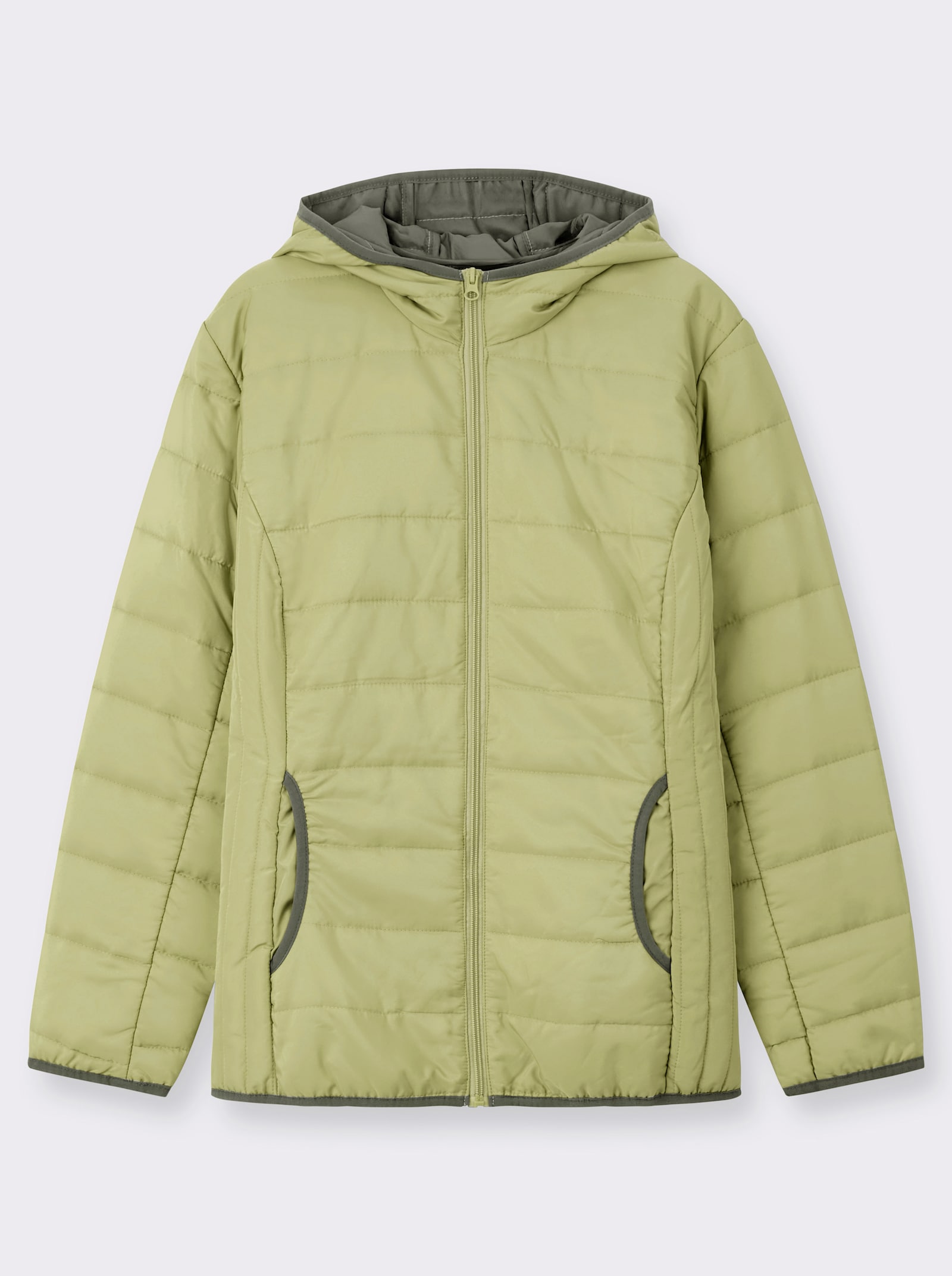 Steppjacke mit Kontrast-Paspeln - lindgrün-khaki