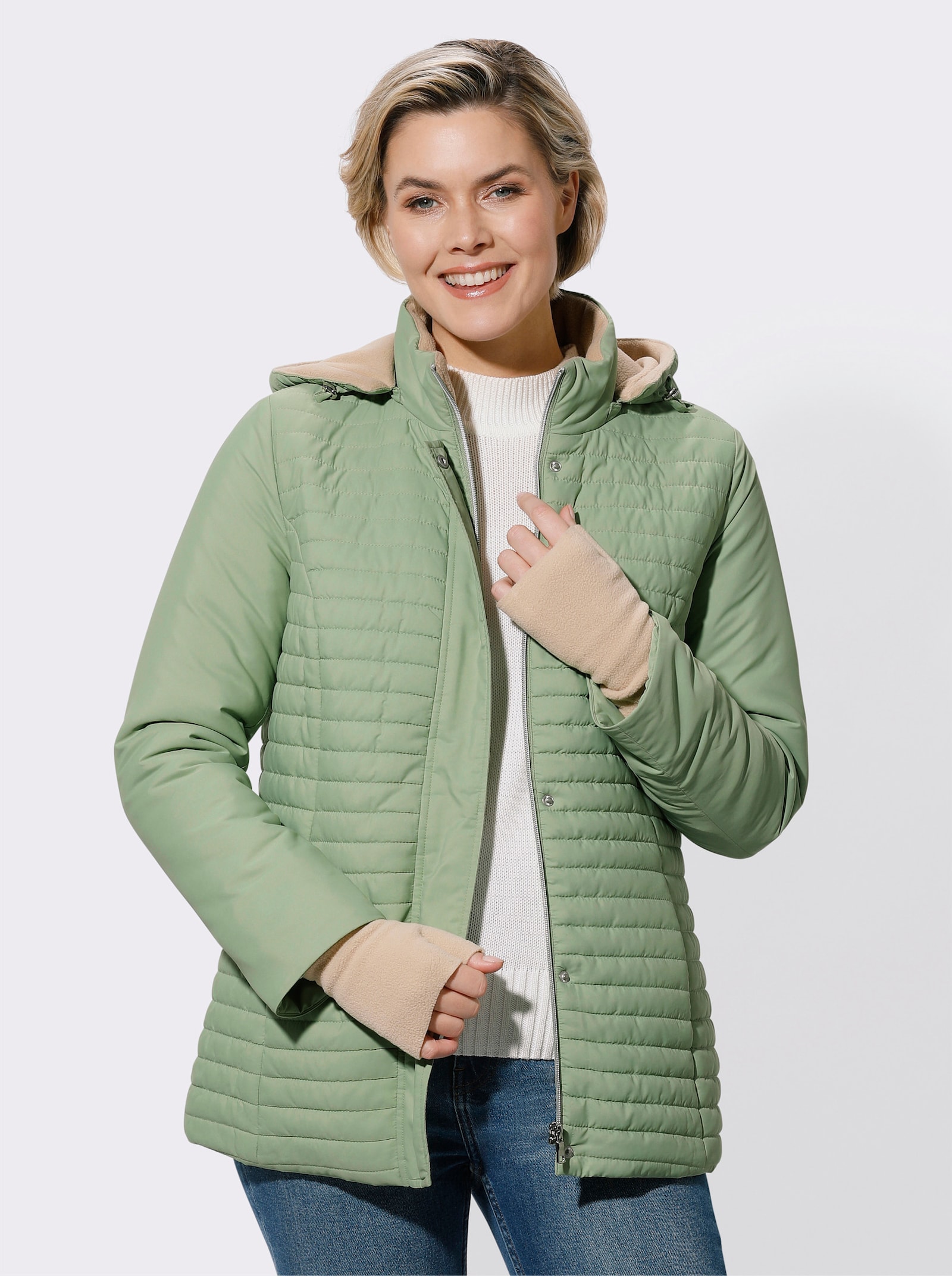 Steppjacke mit abnehmbarer Kapuze - eucalyptus