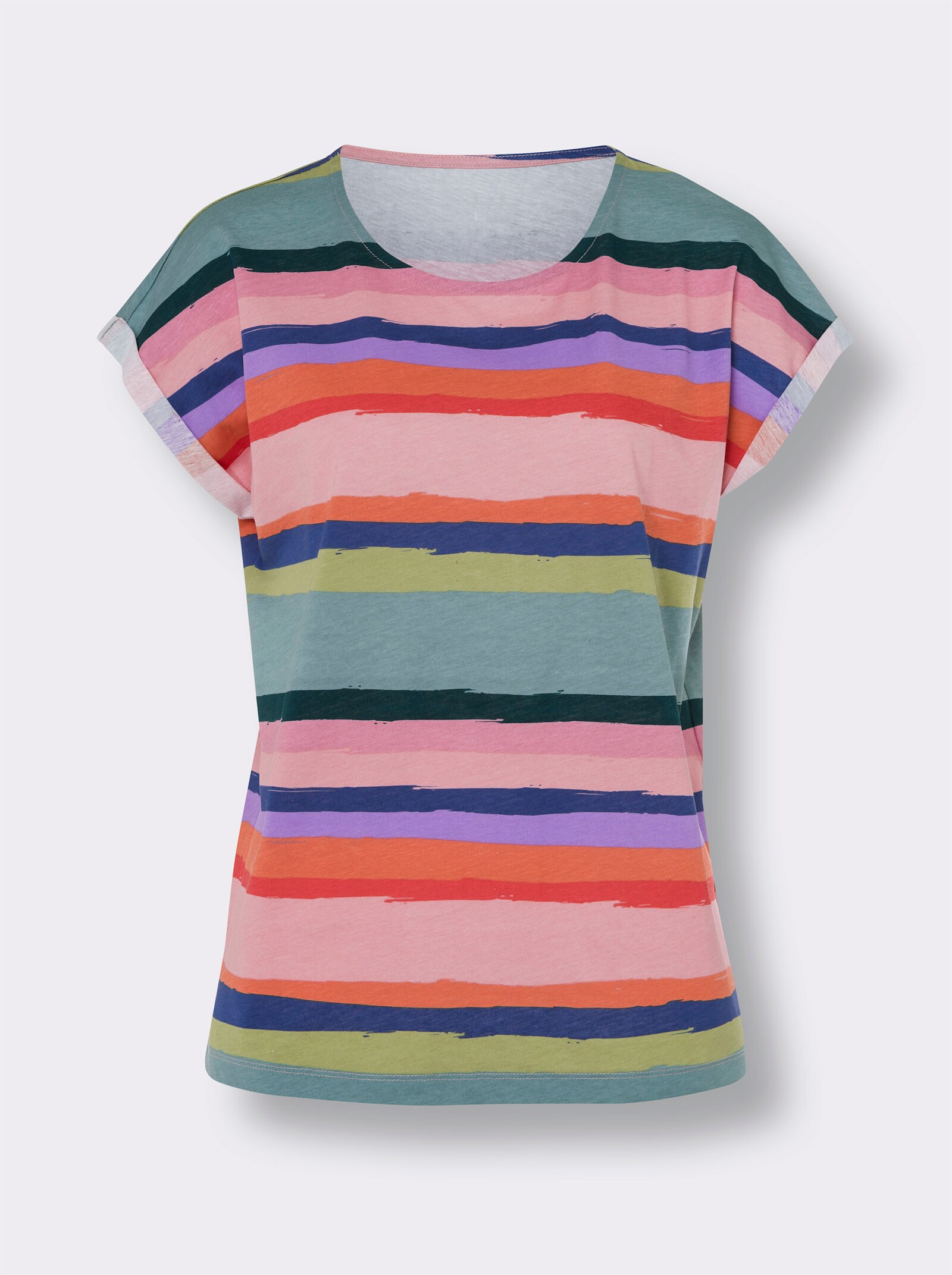 Rundhalsshirt im Streifenmuster - rosenquarz-jade-bedruckt