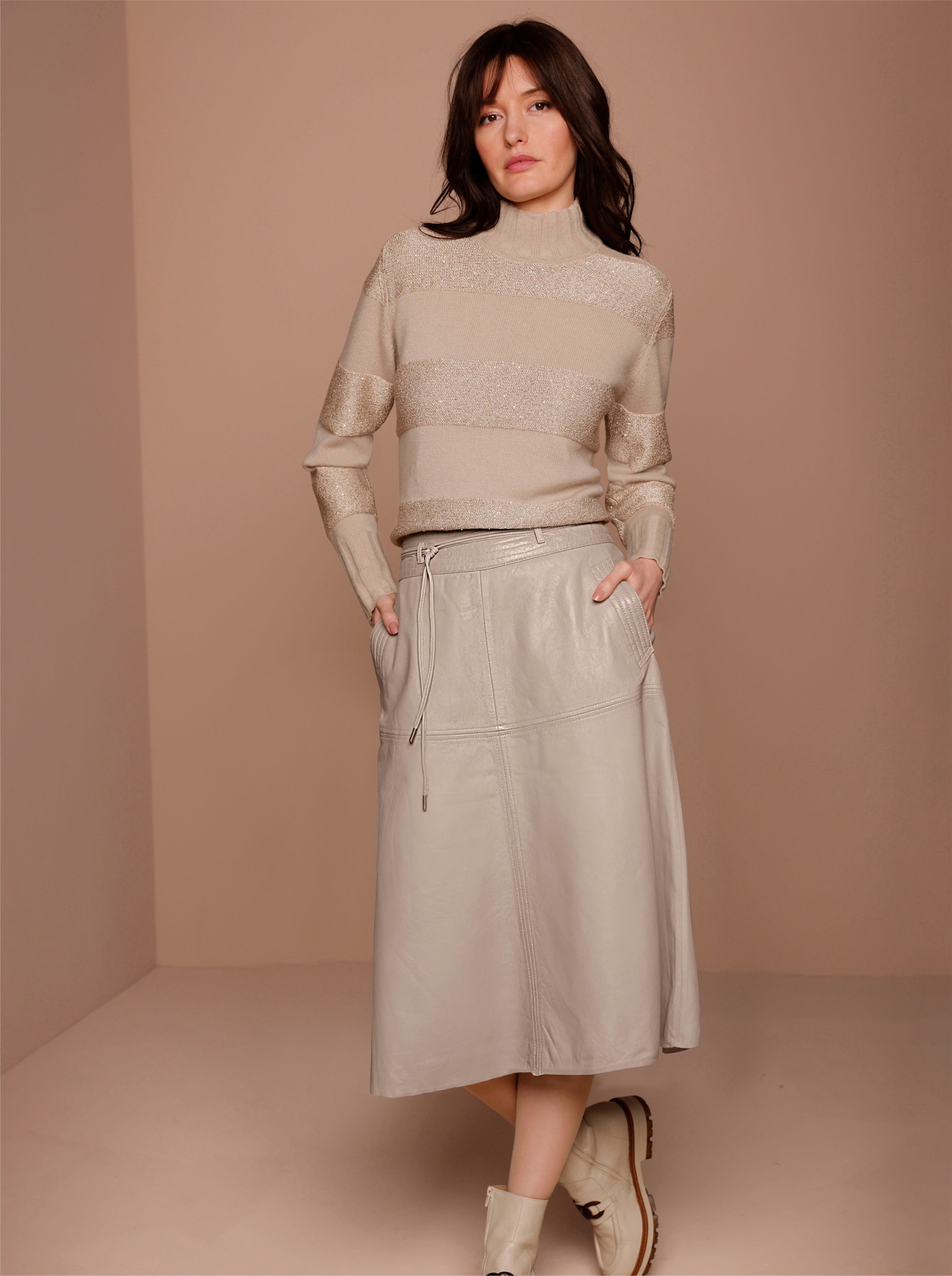 CREATION L PREMIUM Wollpullover mit Paillettengarn - beige