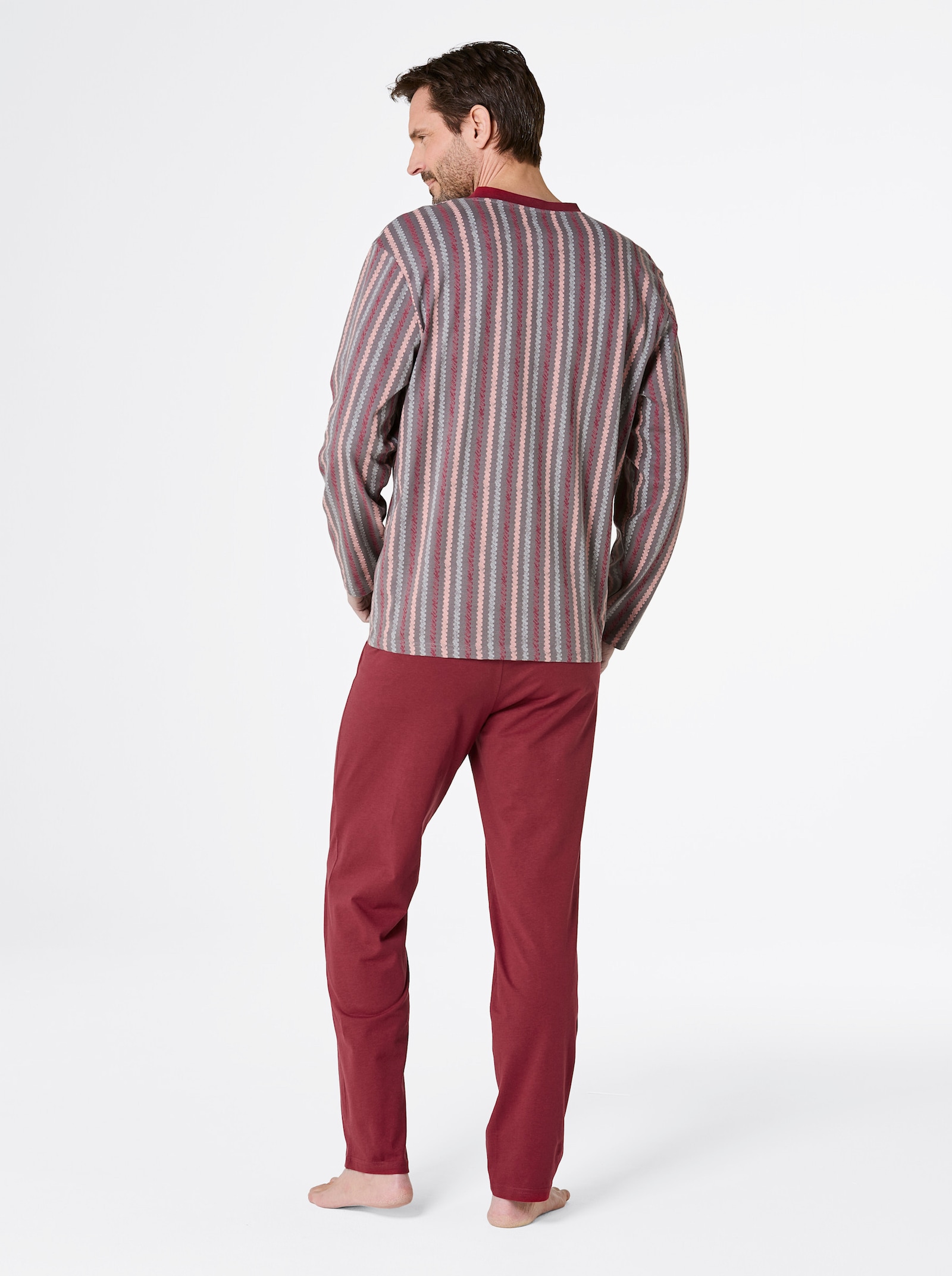 wäschepur men Pyjama's - donkerrood + donkerrood/antraciet bedrukt