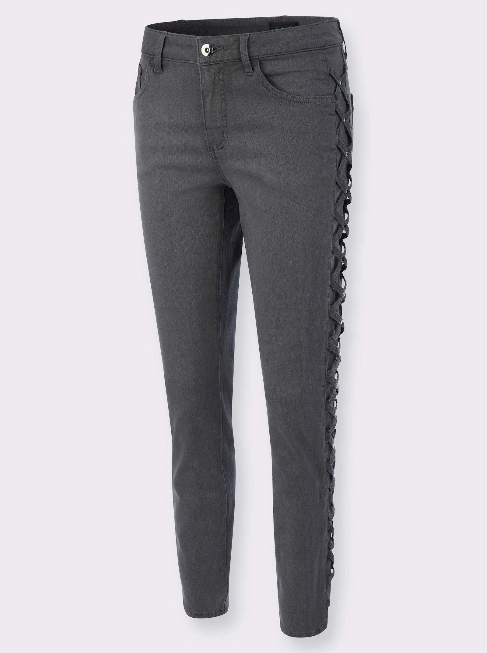 5-pocketjeans met sierbandjes opzij - grey-denim