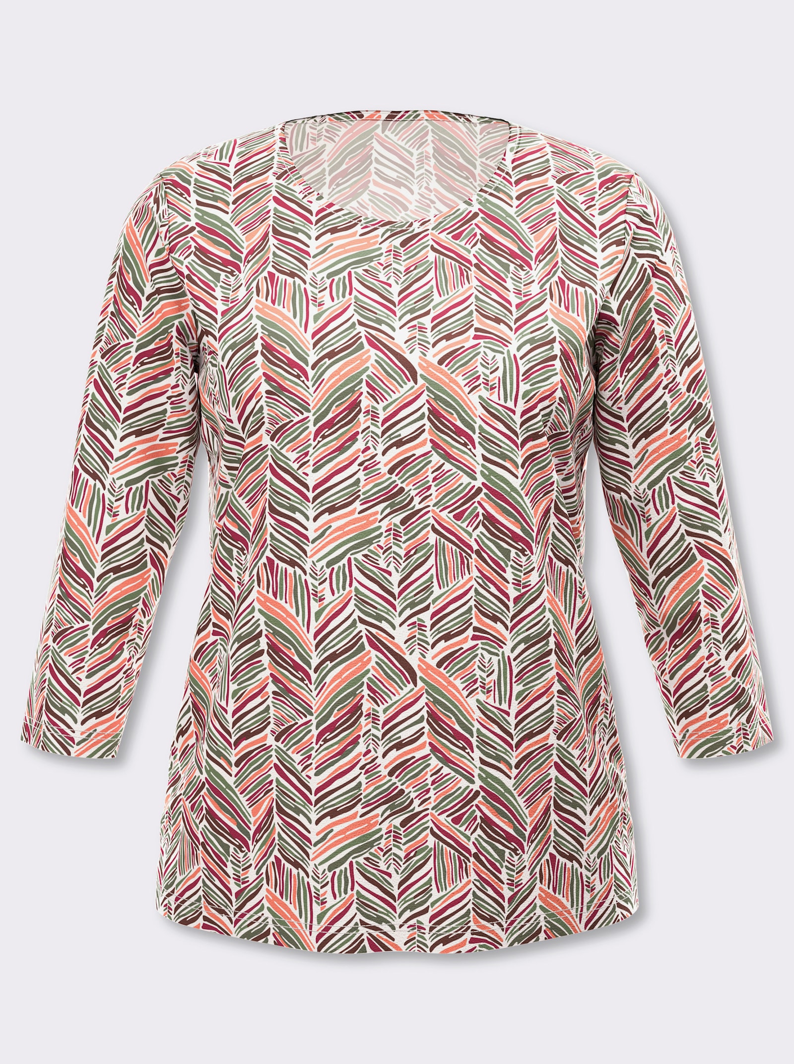 3/4-Arm-Shirt mit Zickzack-Muster - papaya-khaki-bedruckt