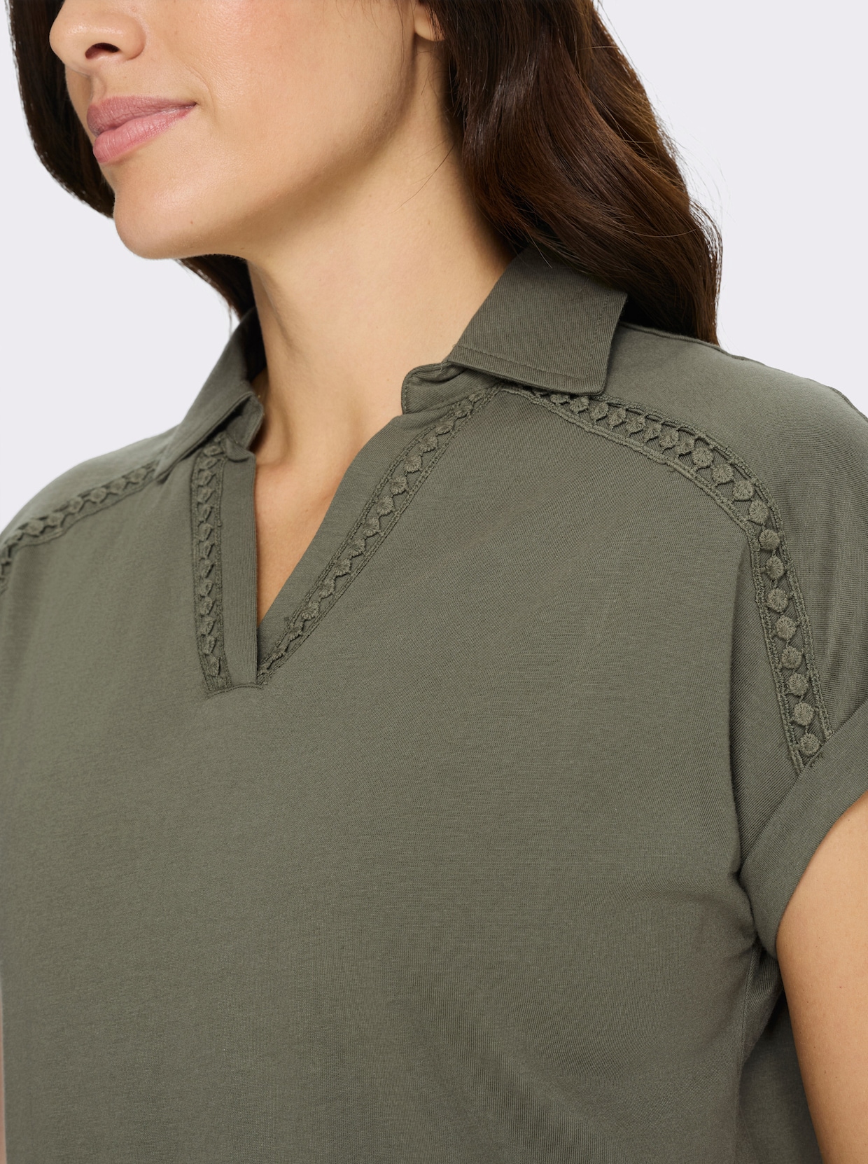 Poloshirt mit Spitzenborte - khaki