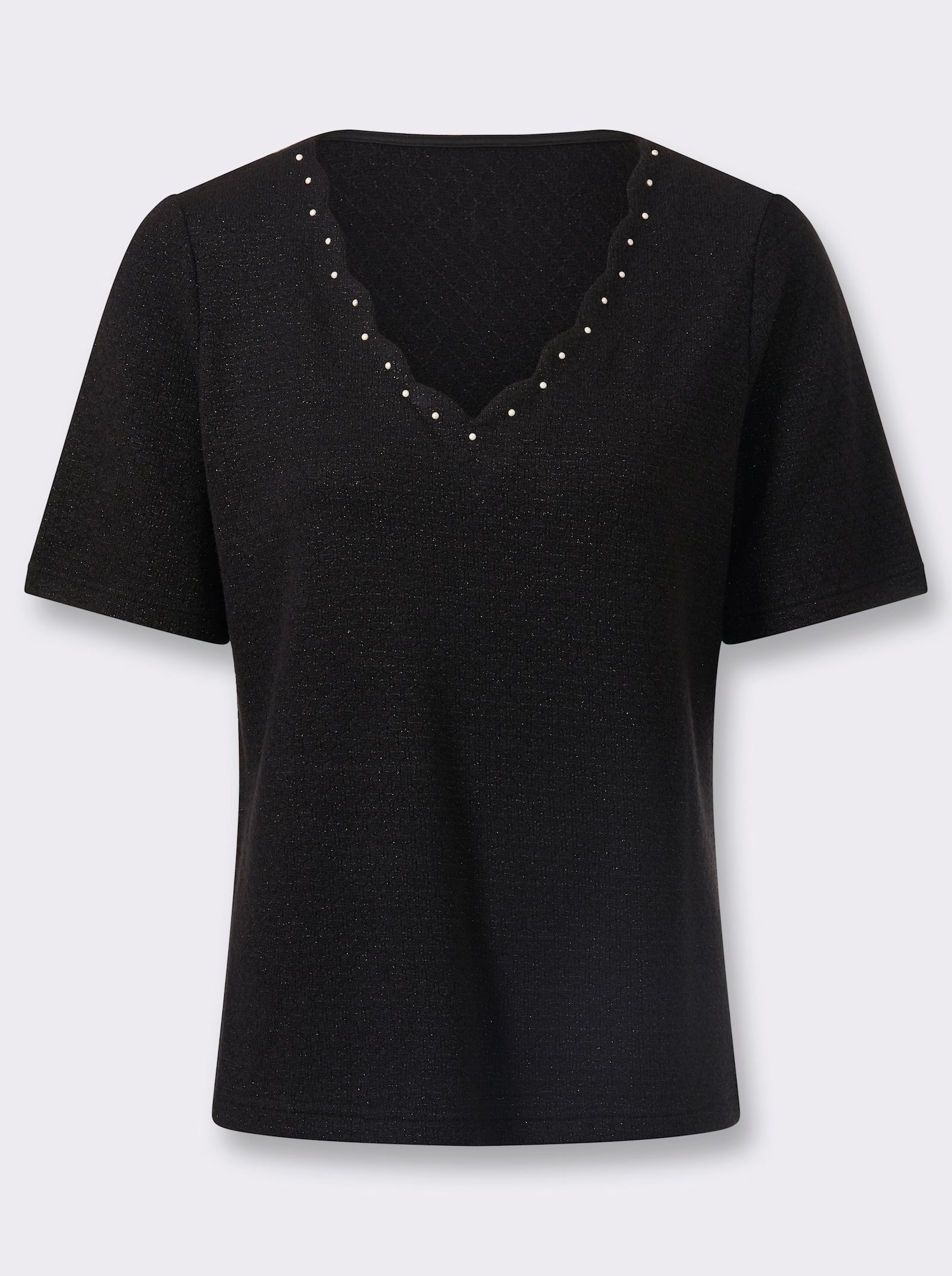 Kurzarmshirt mit Zierperlen - schwarz