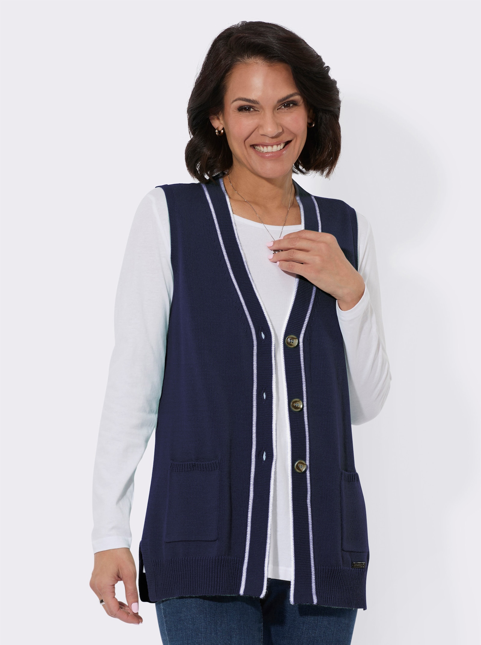 Strickweste mit Kontraststreifen - marine