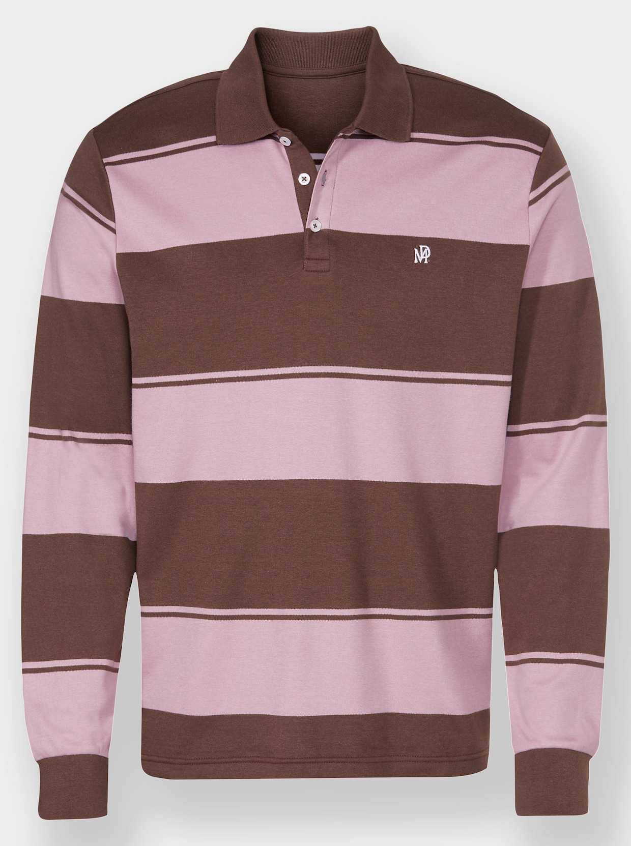 Marco Donati Langarm-Poloshirt - schoko-mauve-gestreift