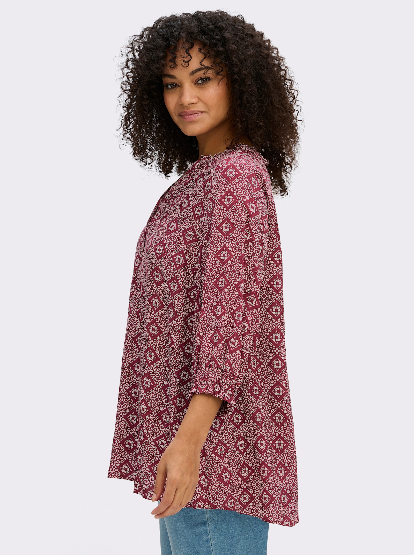 sheego Tunika mit Ornamentprint - ecru-bordeaux-bedruckt