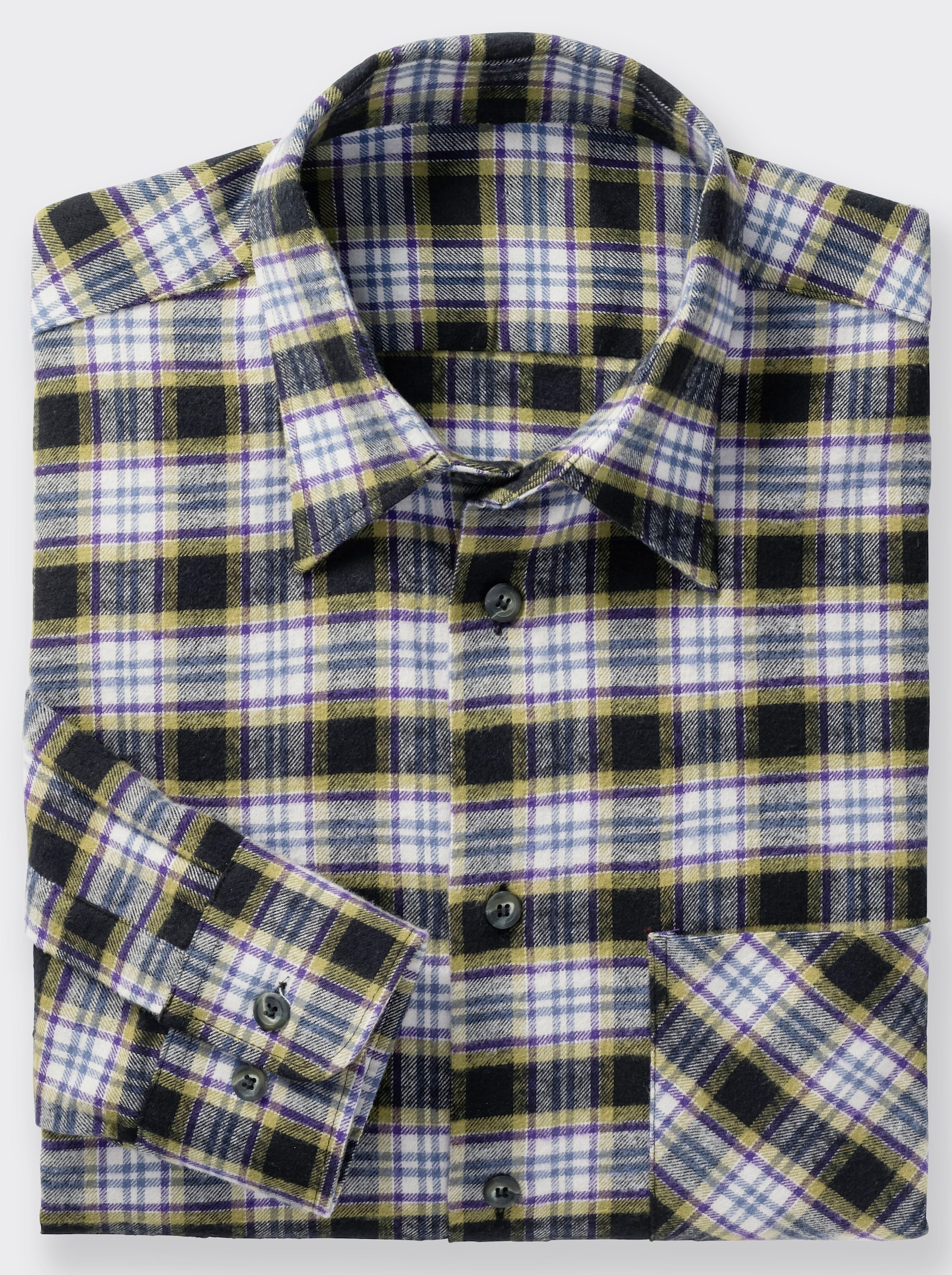 Langarm-Hemd - lila-grün-kariert