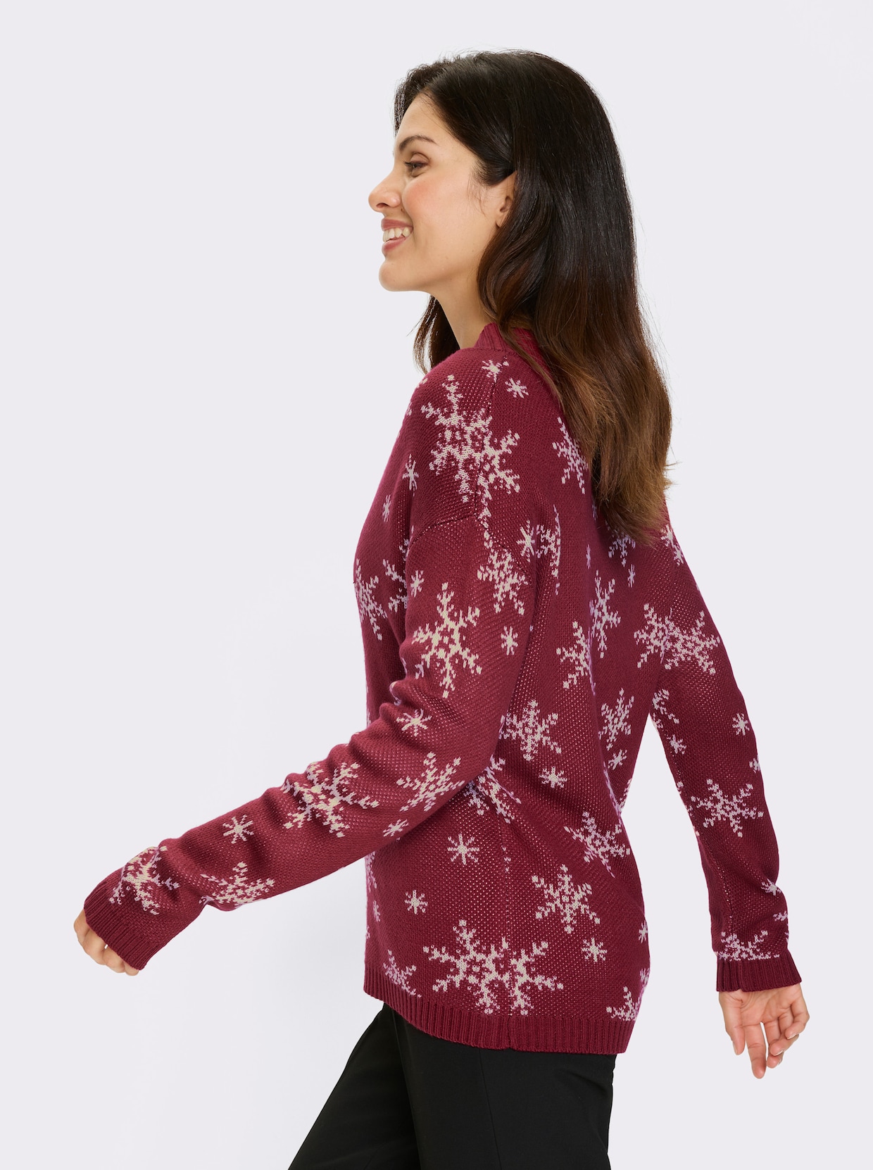 Langarm-Pullover - kirsche-ecru
