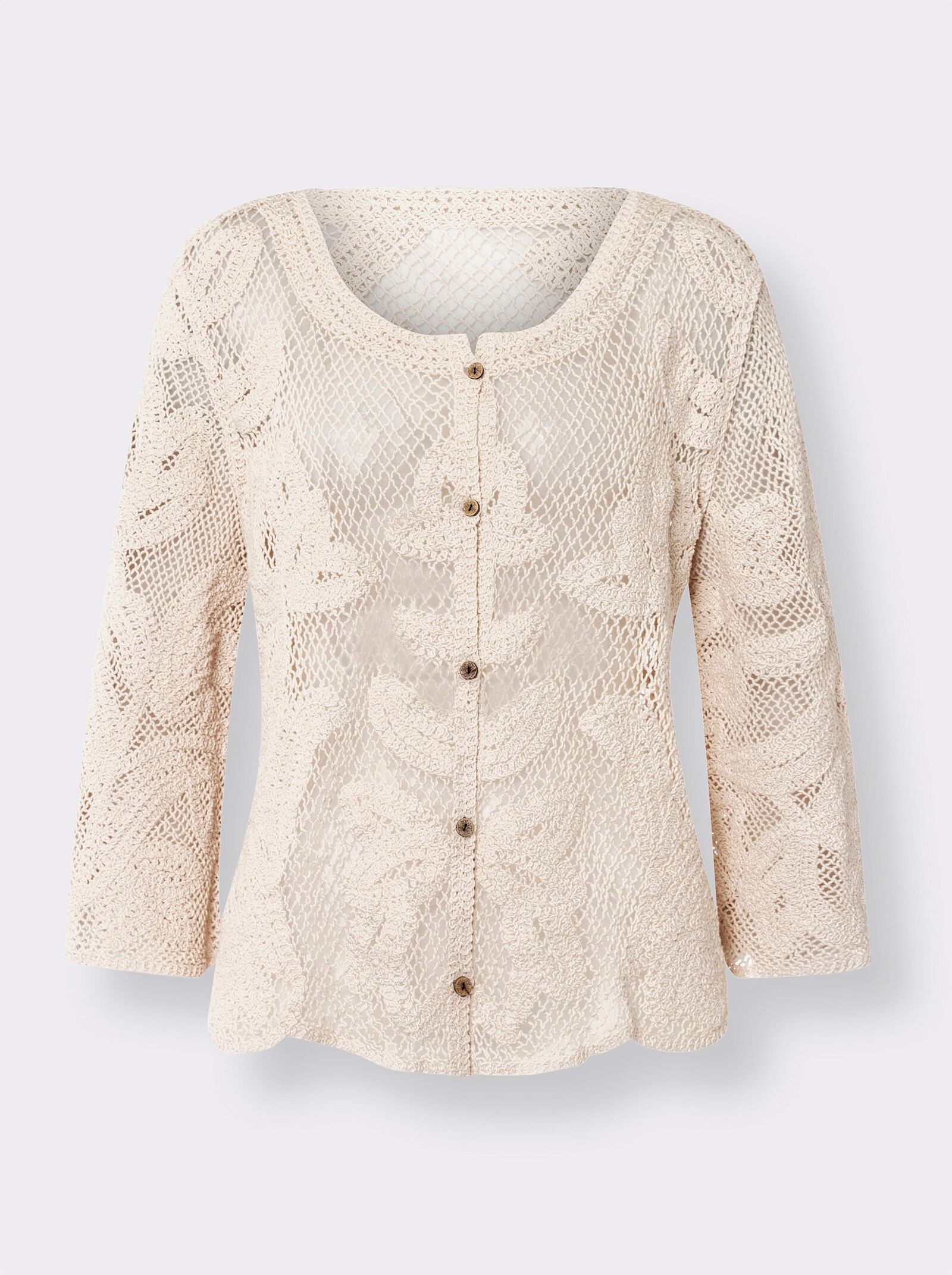 heine Strickjacke mit Makramee-Spitze - sand