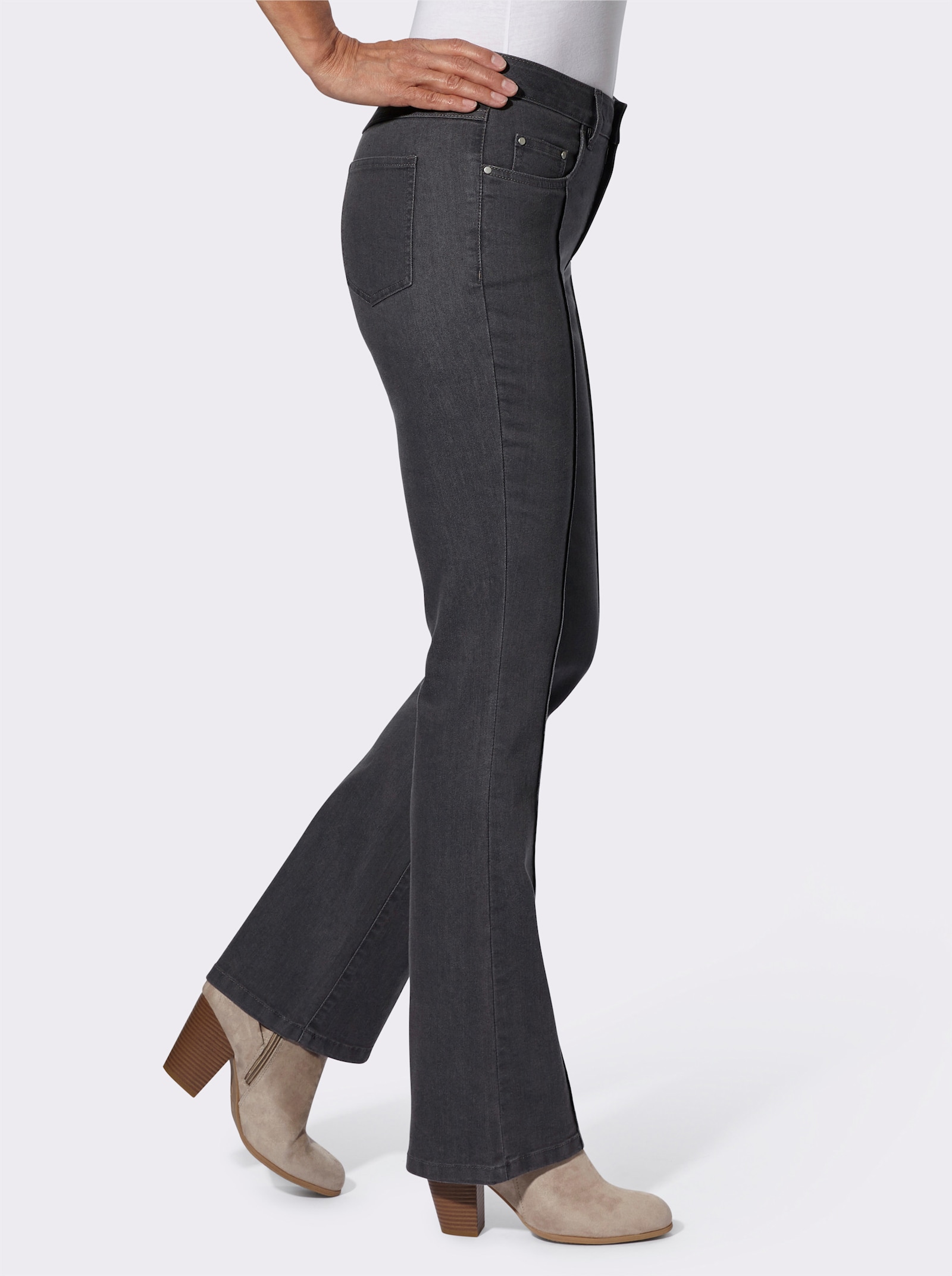 Džínsy bootcut, odšité zámiky - sivá džínsovina