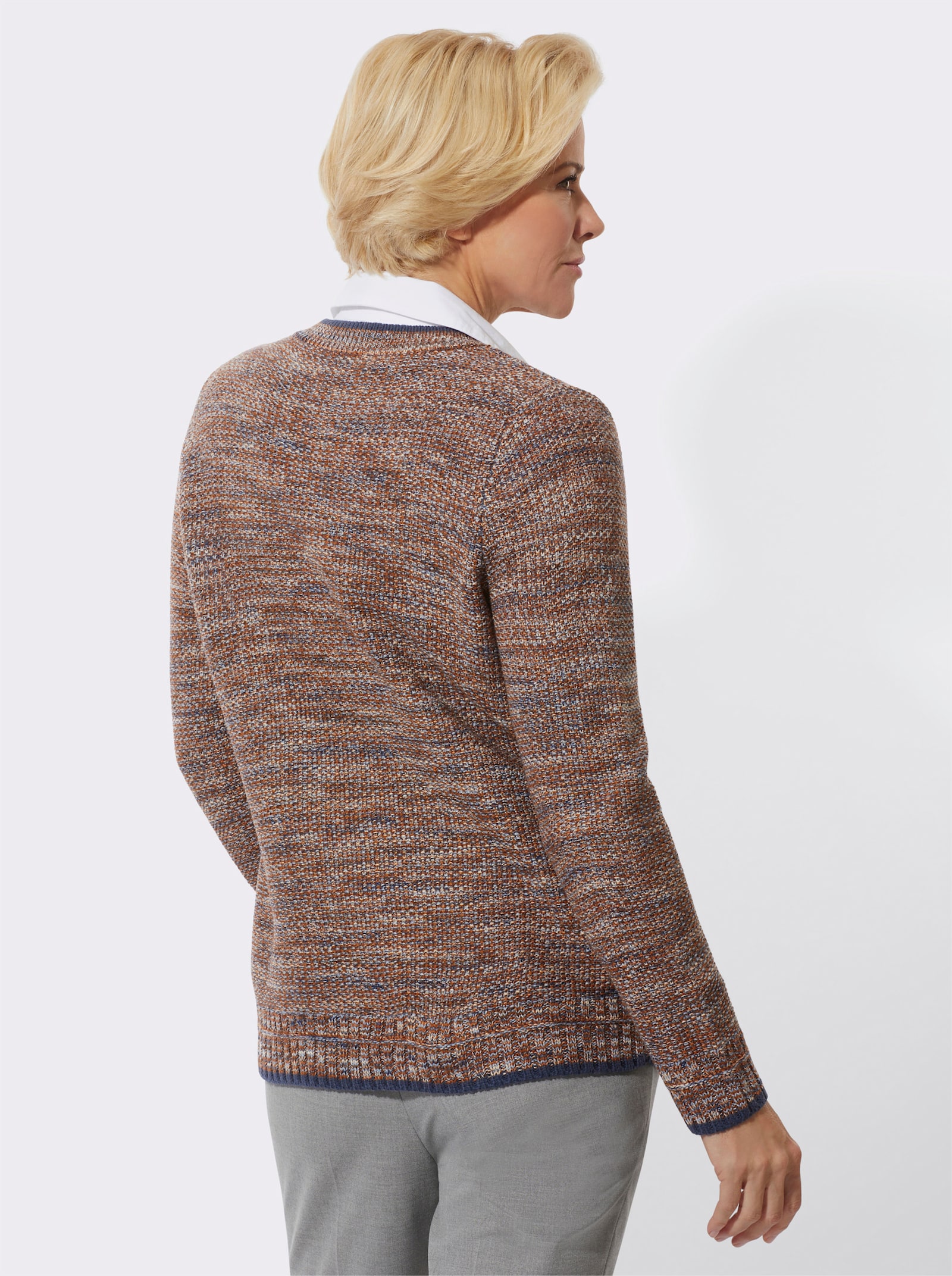 Strickjacke in effektvoller Strickstruktur - cognac-bleu-meliert
