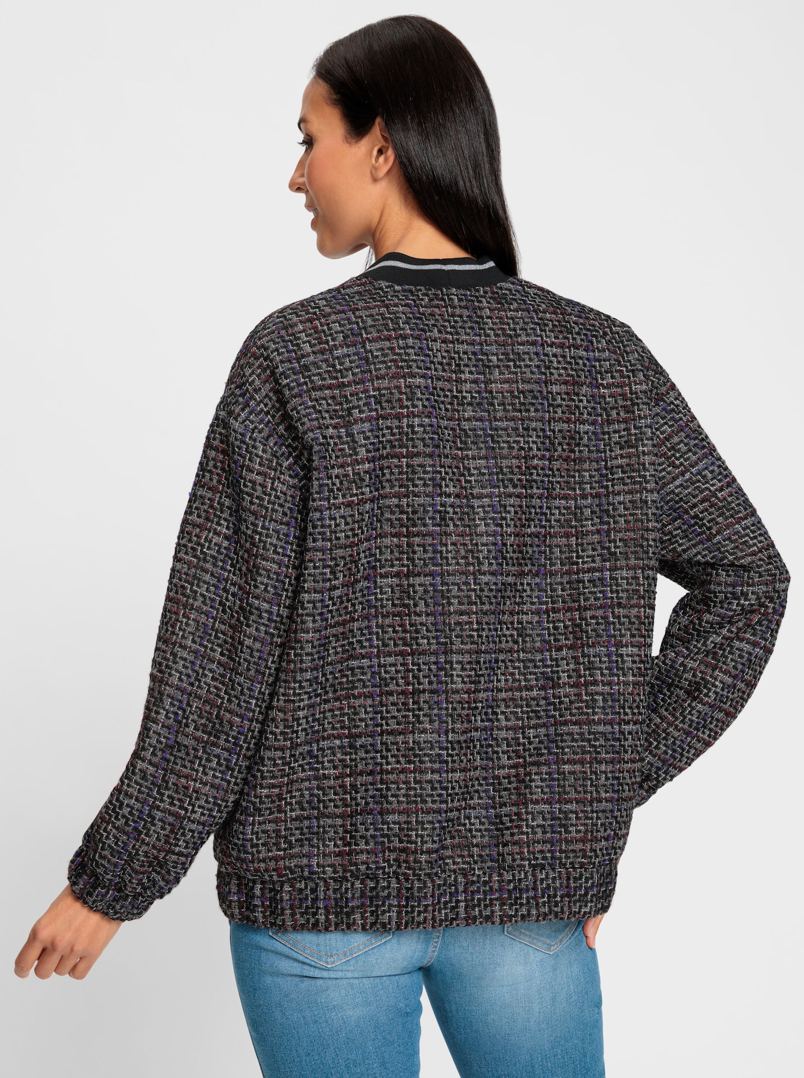 heine Blousonjacke mit Effektgarn - schwarz-bordeaux-gemustert