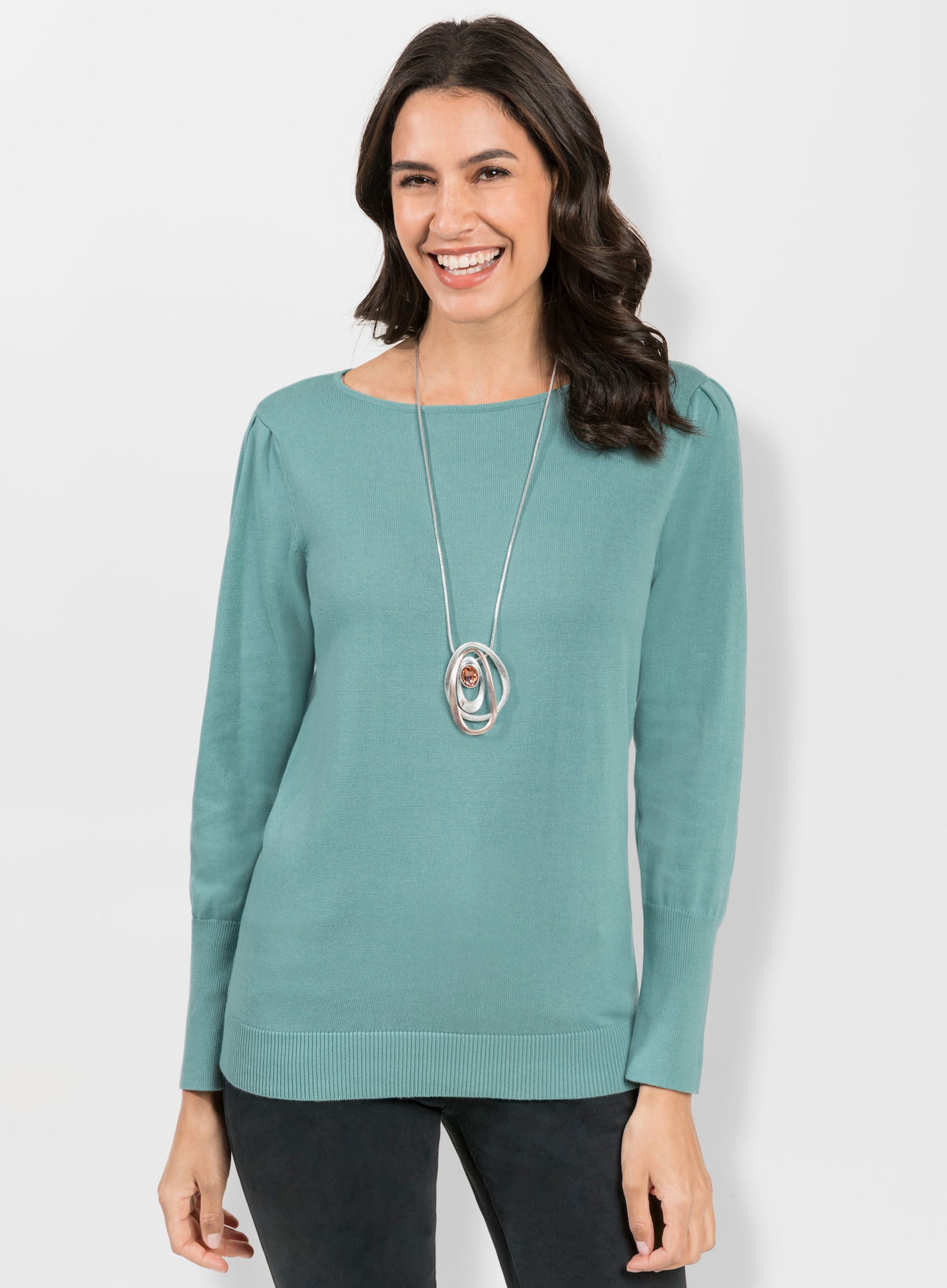 Strickpullover mit U-Boot-Ausschnitt - salbei