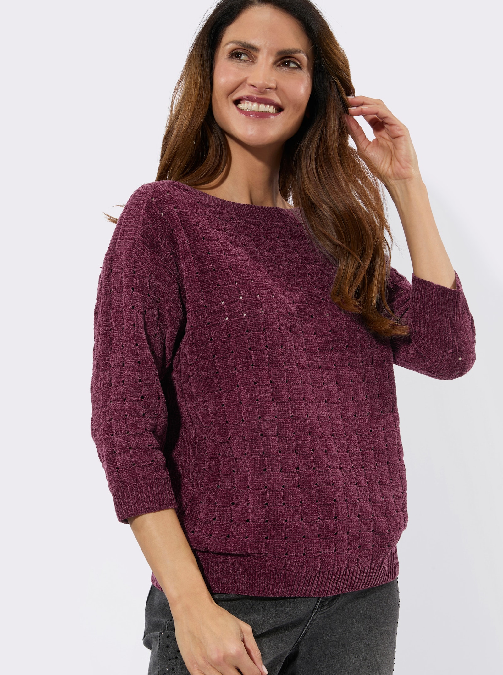Rundhalspullover aus Chenille - bordeaux