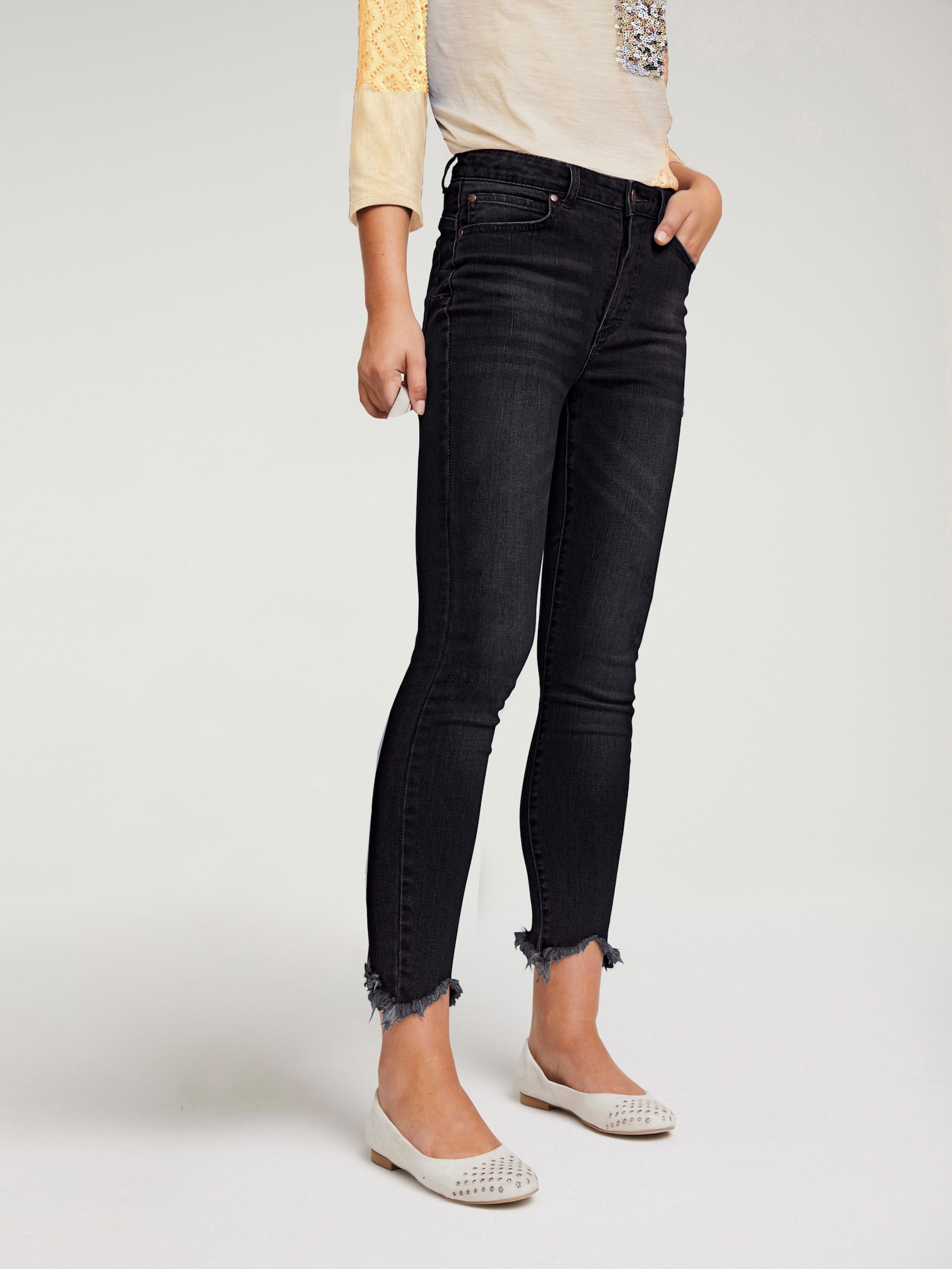 heine Skinny Jeans mit Destroyed-Effekt - black denim