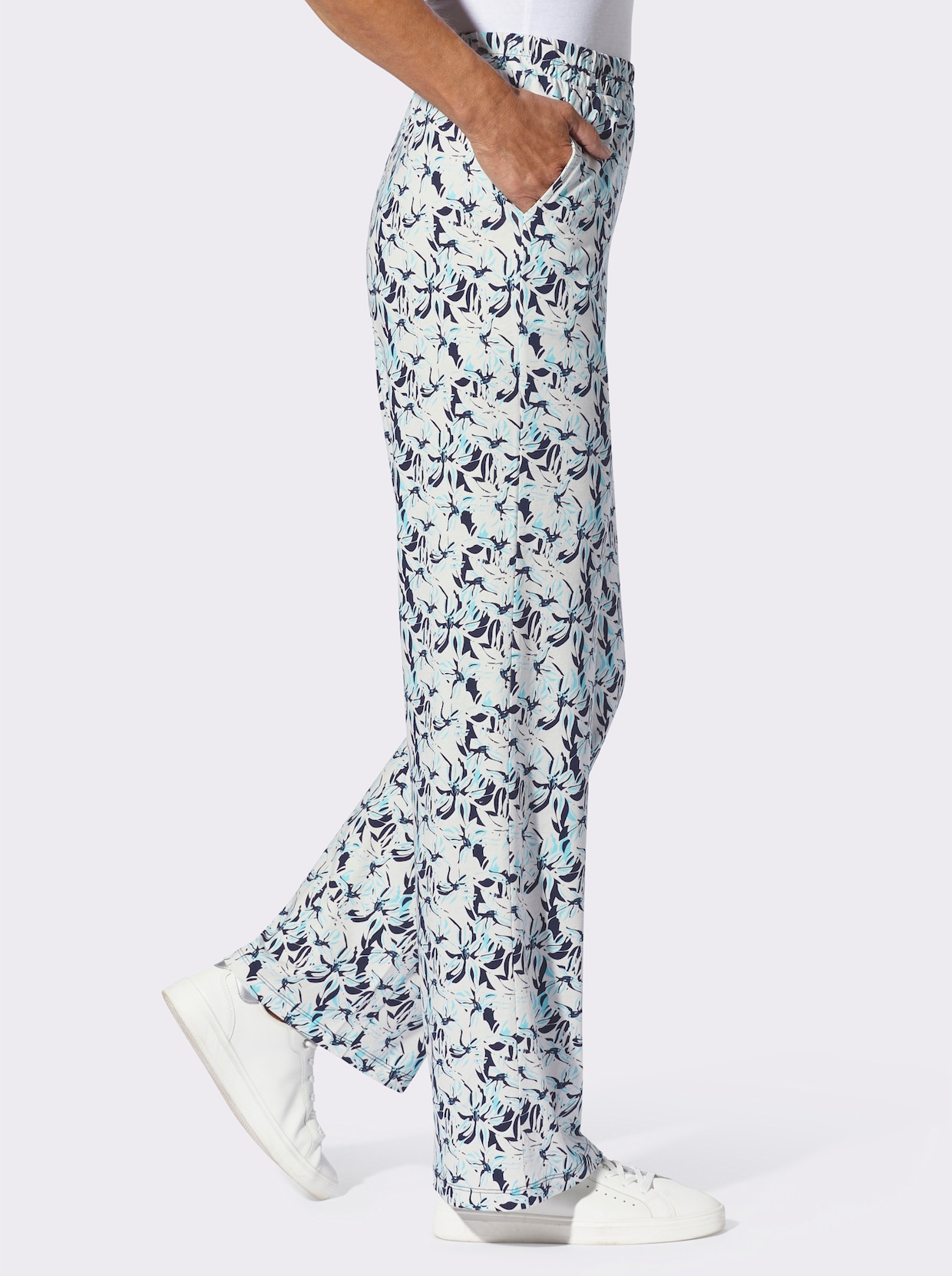 Freizeithose - ecru-marine-bedruckt