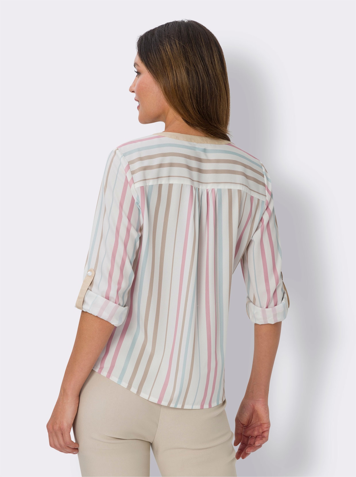 Comfortabele blouse - ecru/beige gestreept