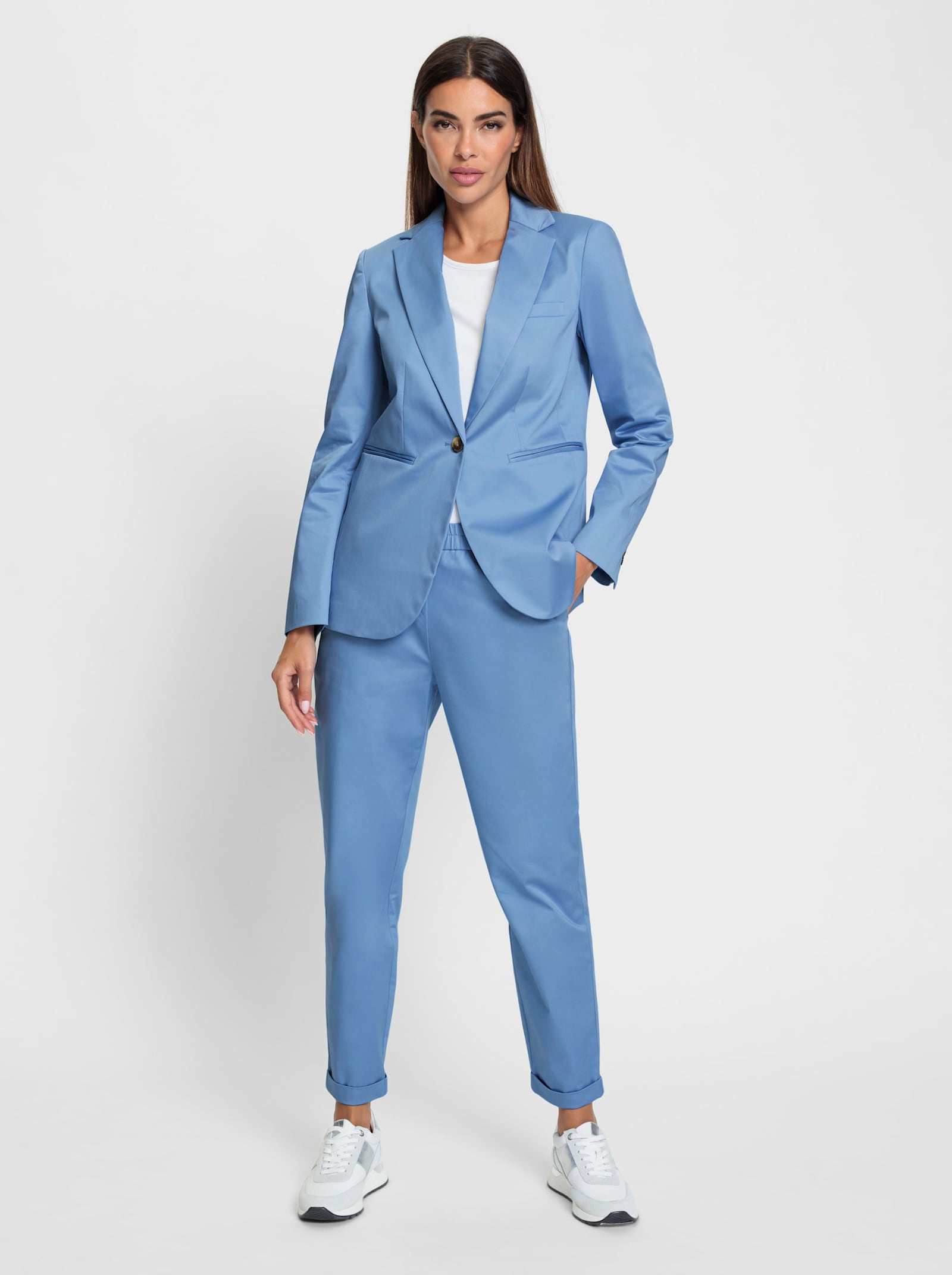 heine Hosenanzug aus leicht glänzendem Baumwoll-Stretch - himmelblau