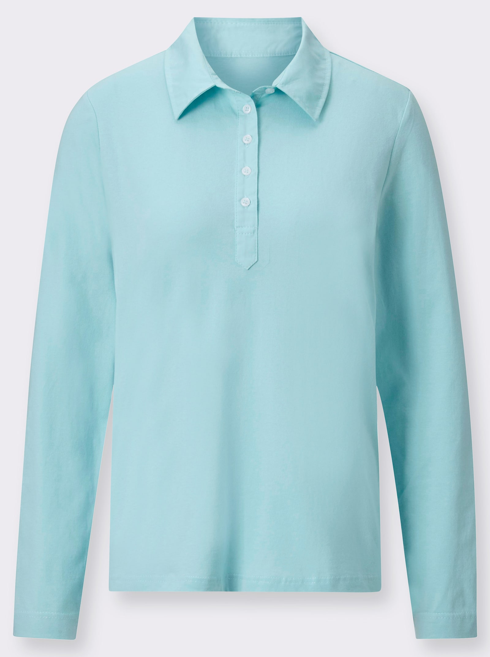 Poloshirt met lange mouwen van puur katoen - turquoise