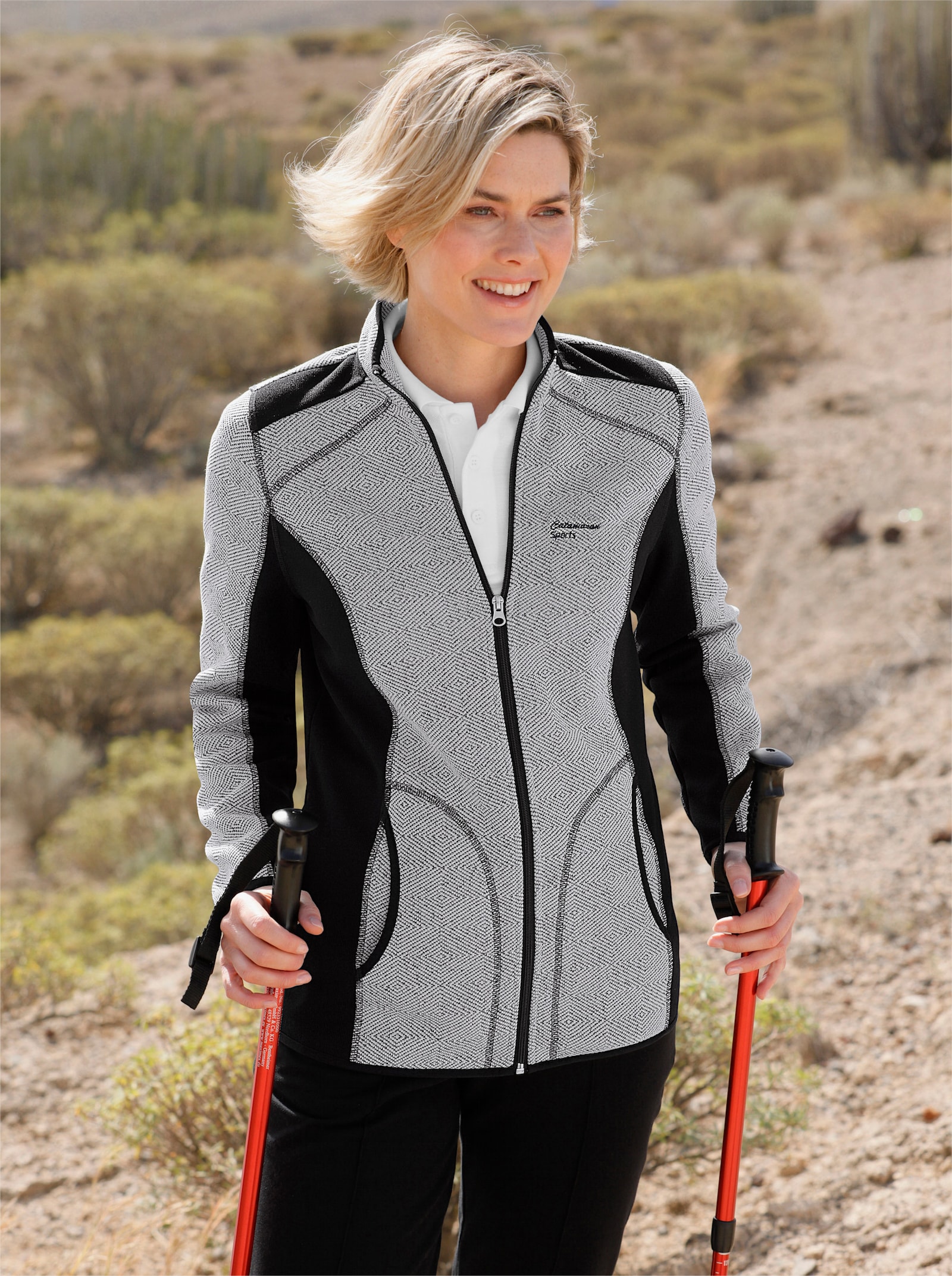 Catamaran Sports Strickfleecejacke mit Kontrasteinsätzen - anthrazit-weiß