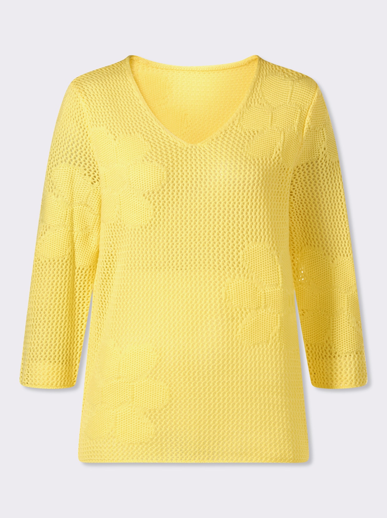 Ajourpullover mit eingestrickten Blüten - zitrone
