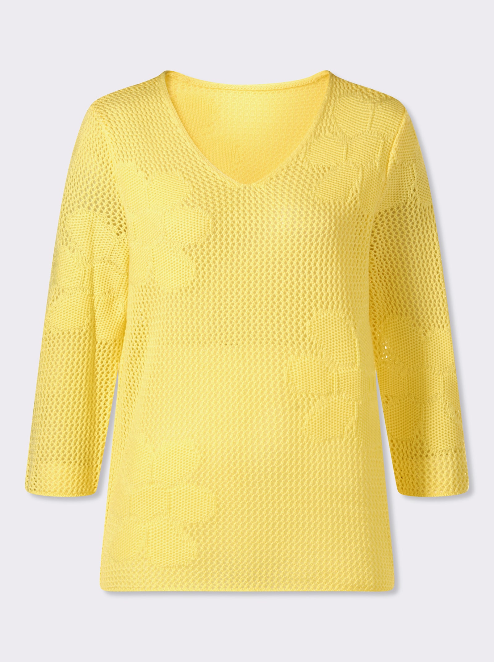 Ajourpullover mit eingestrickten Blüten - zitrone