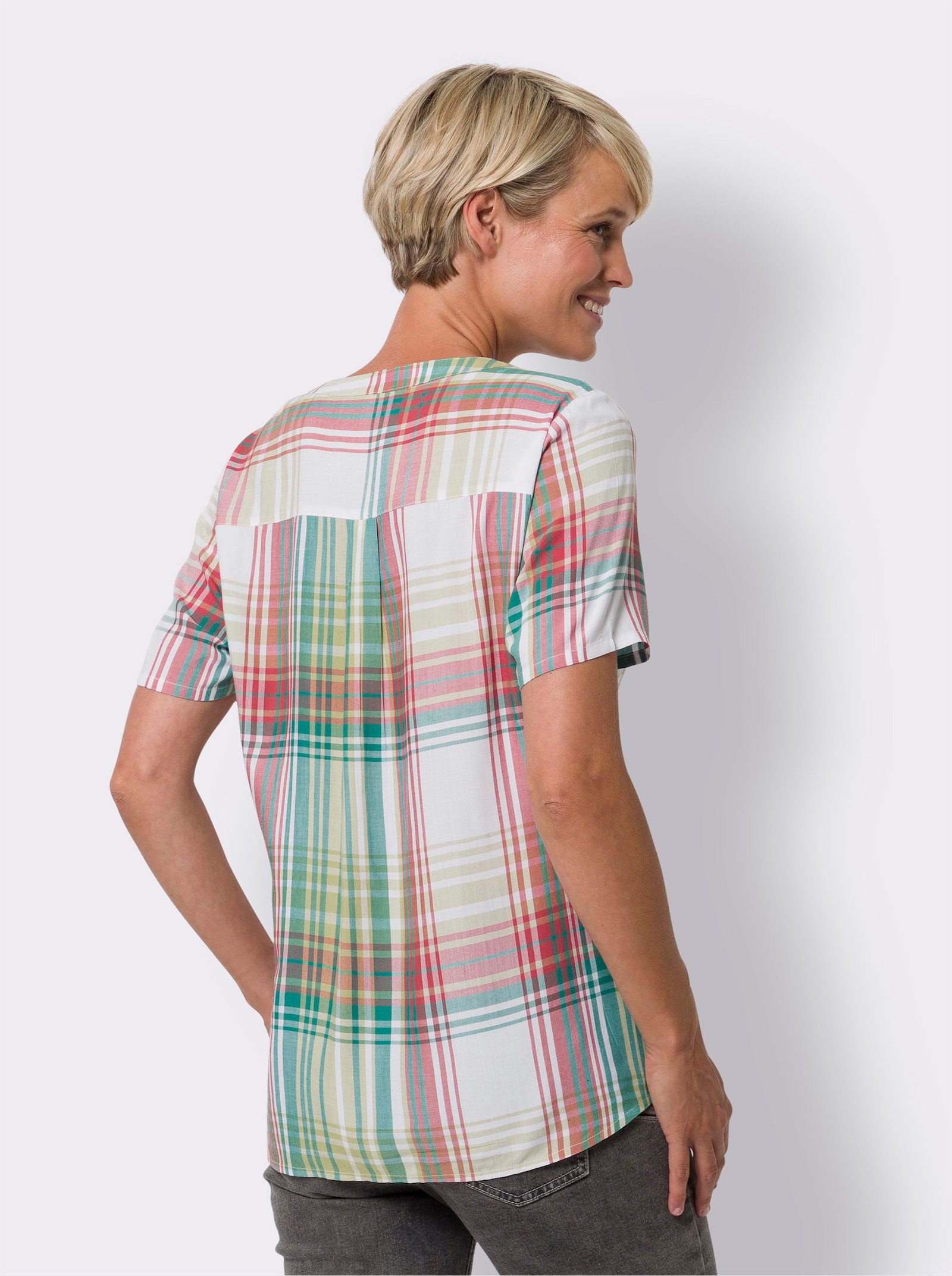 Karobluse aus reiner Viskose - smaragd-grapefruit-kariert