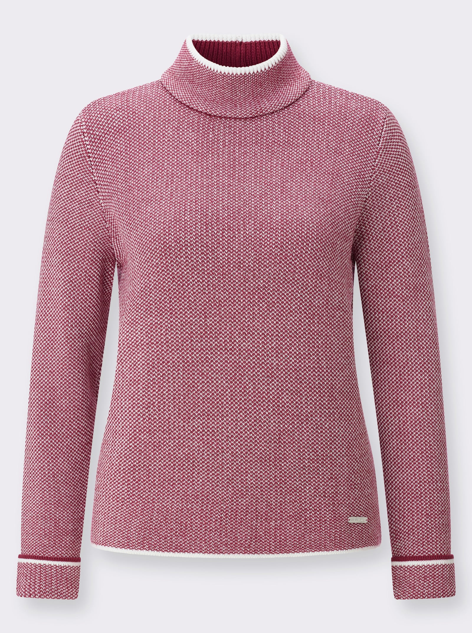Stehkragenpullover mit Strickmuster - malve-ecru-meliert