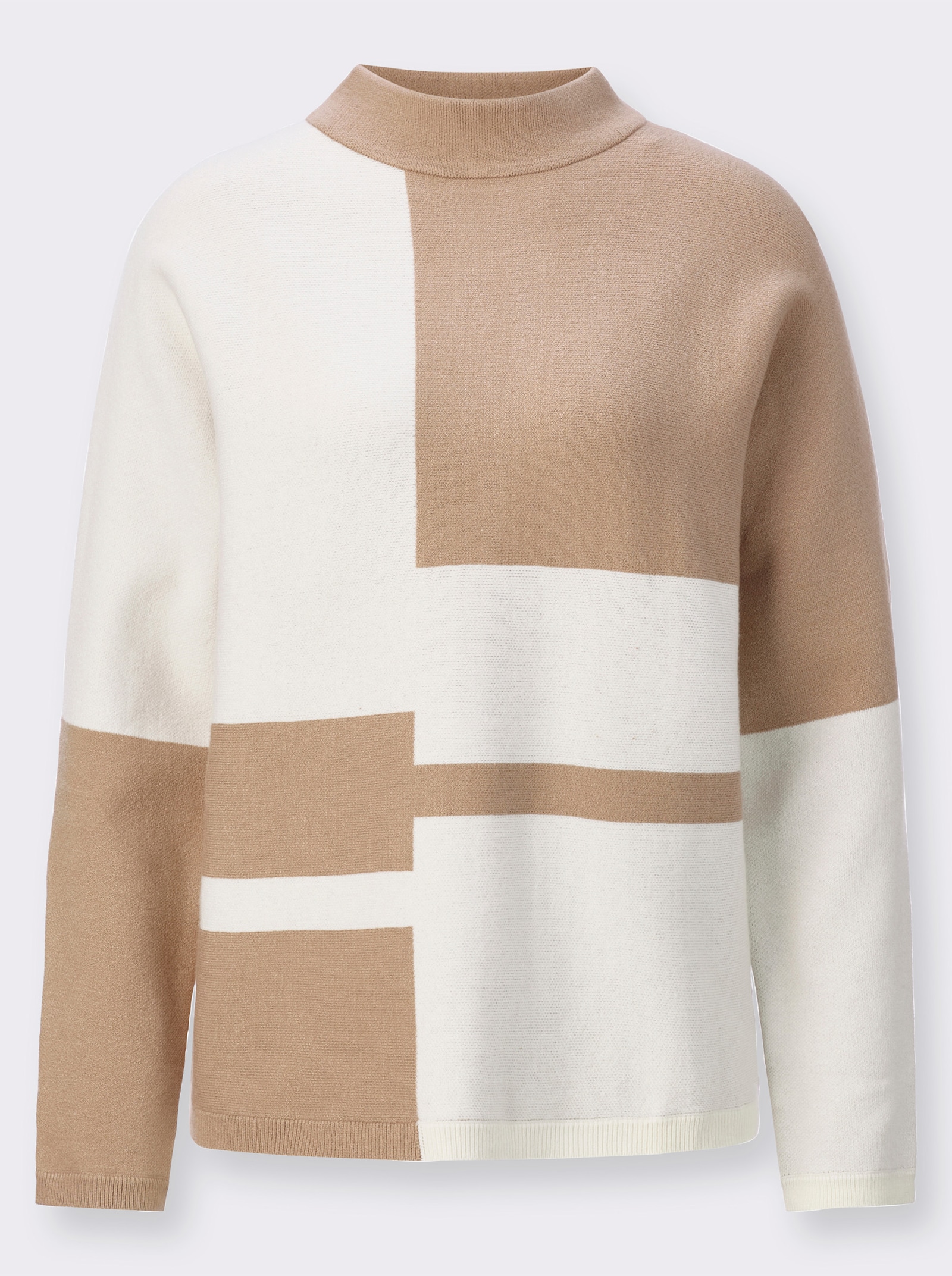 Pull jacquard, dos uni - beige-écru à motifs