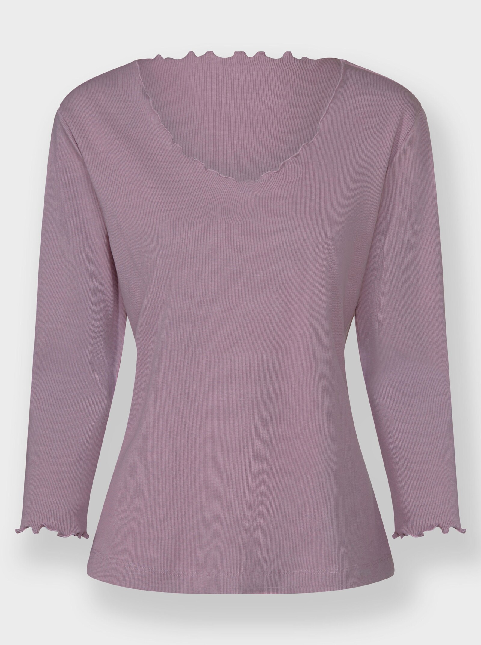 Shirt met golvende zoom bij de V-hals en aan de mouwen - mauve