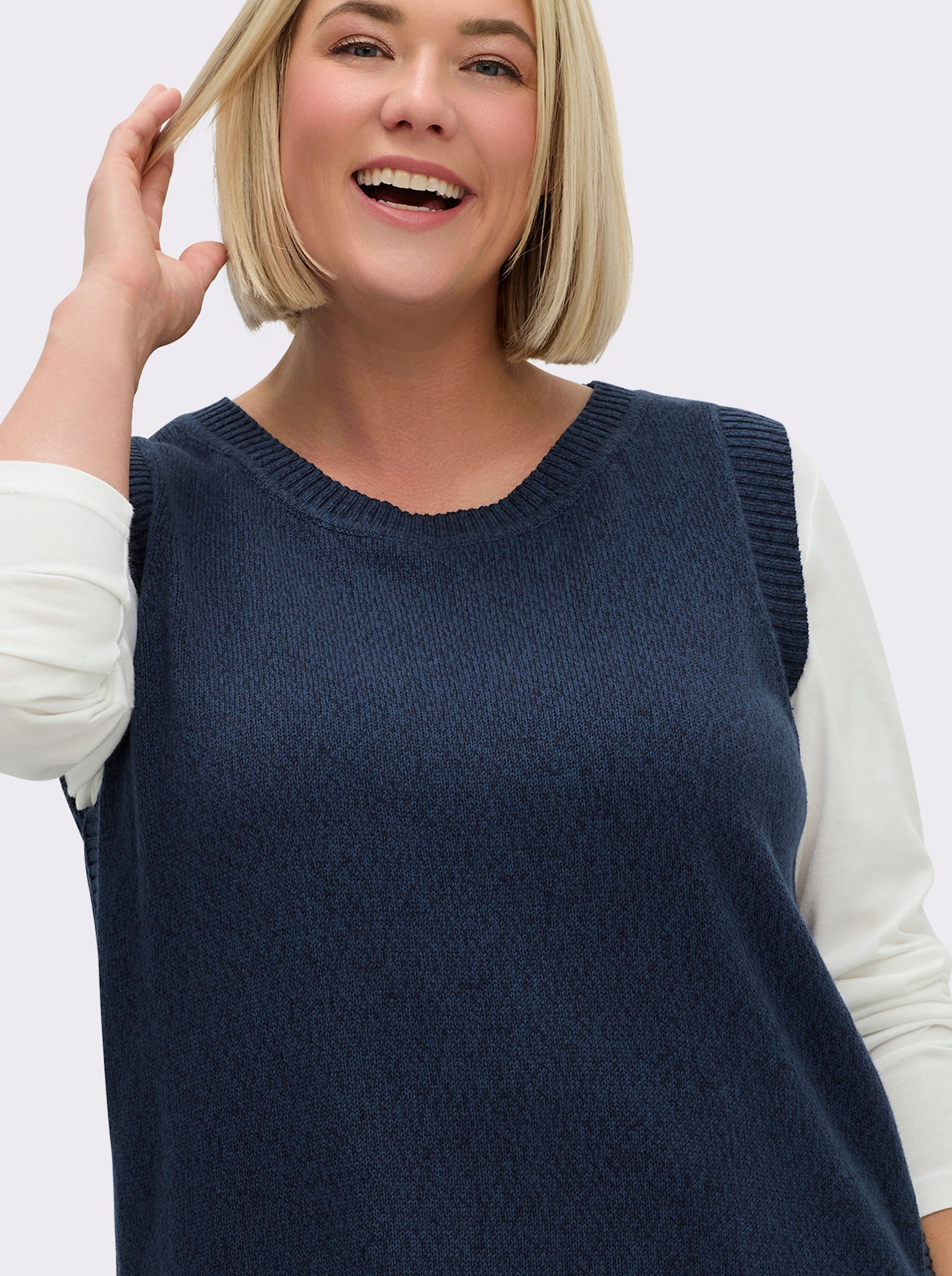 sheego Slip-over met zijsplitten met knoop - dark-blue gemêleerd