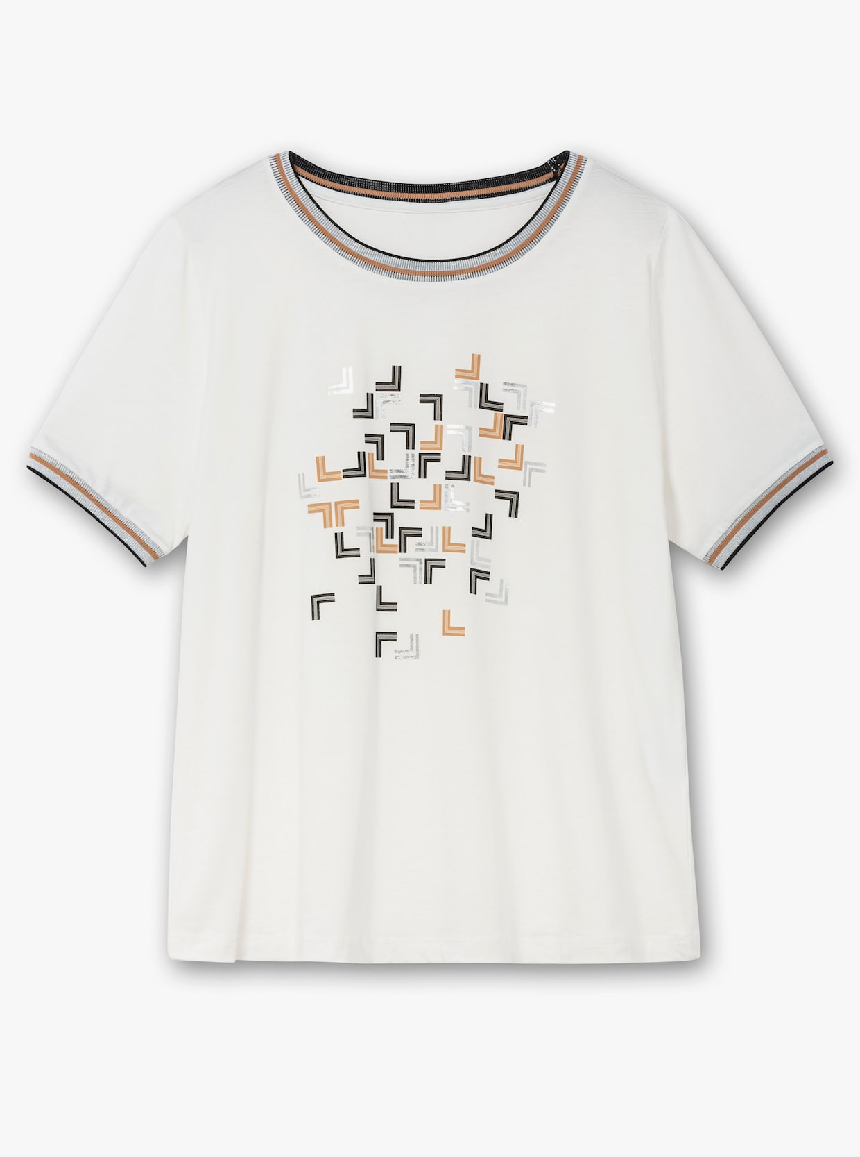 Rundhalsshirt mit Glanz- und Glitzer-Akzenten - ecru-bedruckt