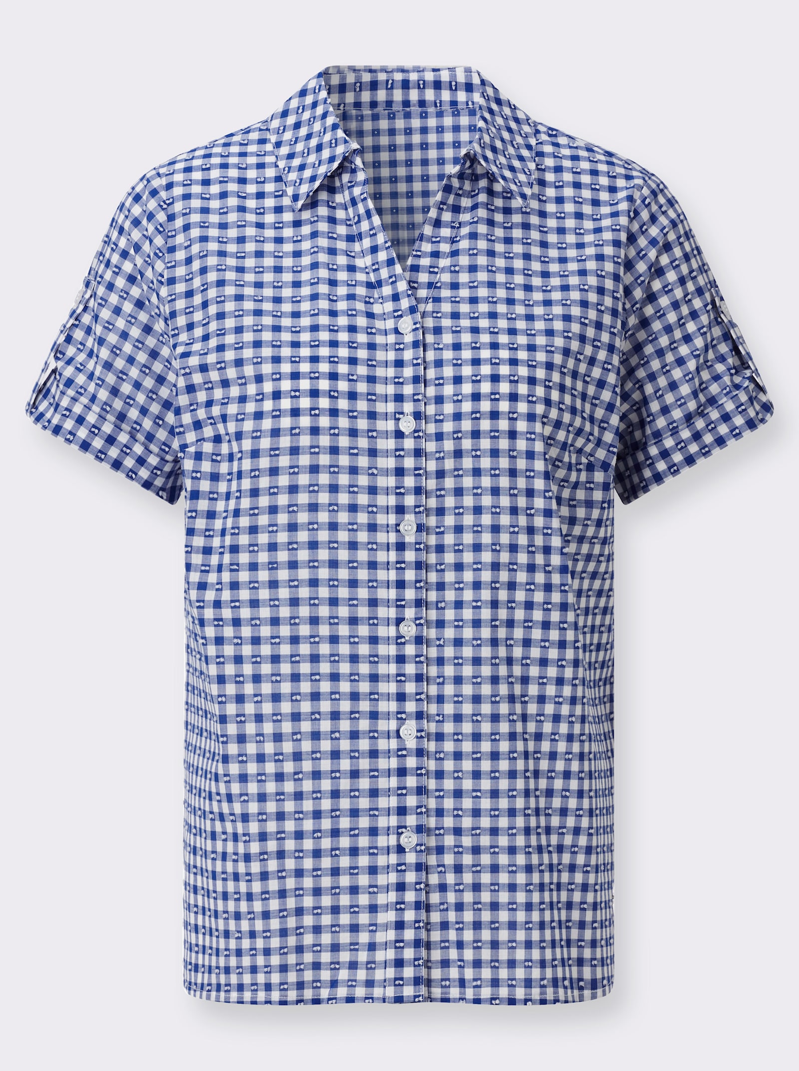 Karobluse mit fixierten Ärmelaufschlägen - royalblau-ecru-kariert