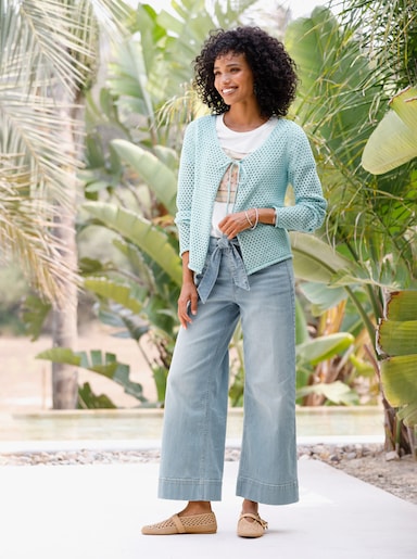 heine Ajourstrickjacke mit Rollkanten - mint