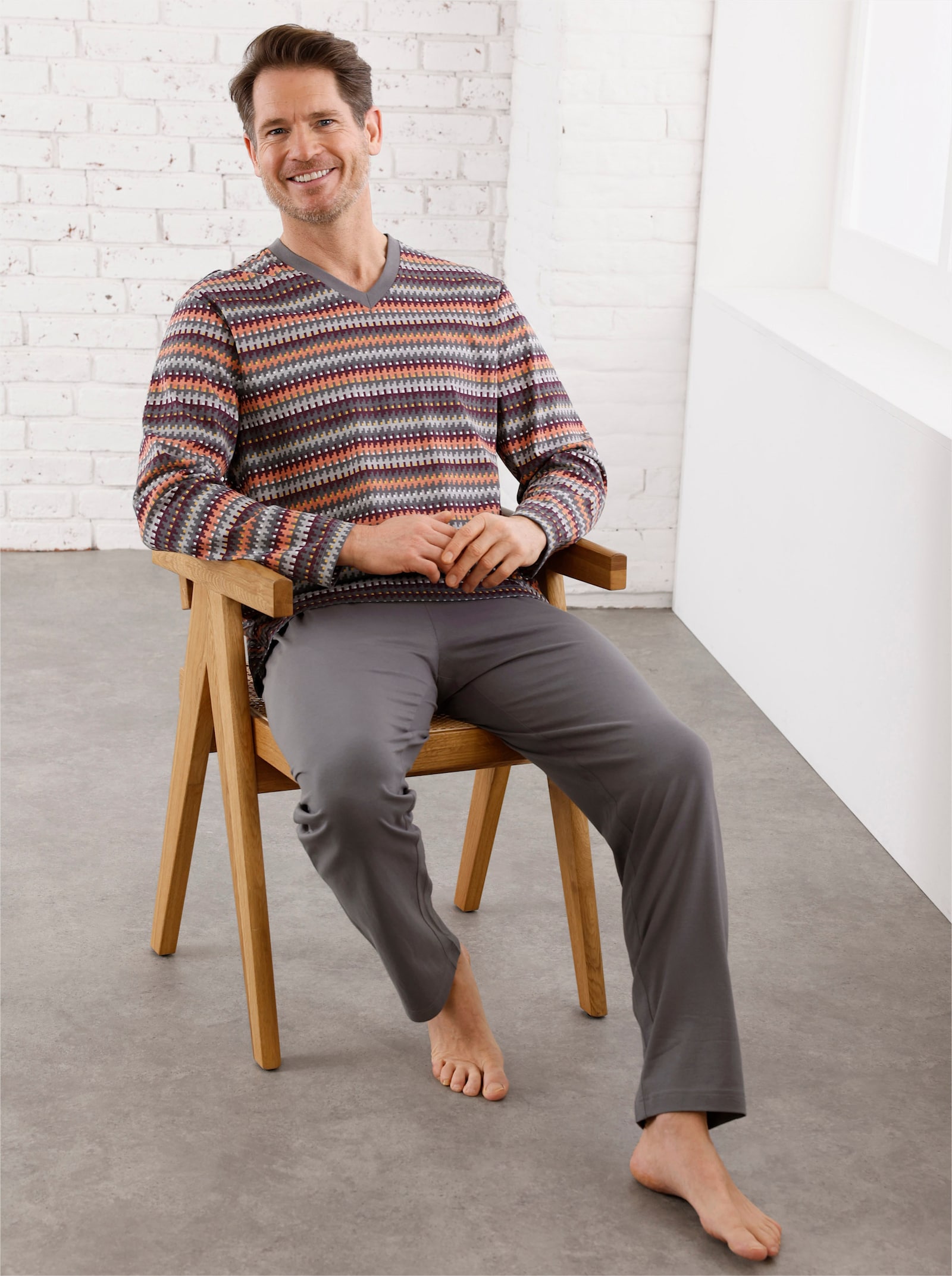 wäschepur men Schlafanzug - anthrazit-burgund-bedruckt